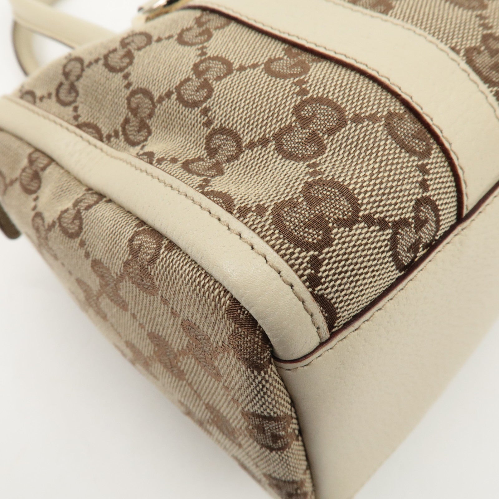 GUCCI Abbey GG Canvas Leather Hand Bag Beige Ivory 130942 Used