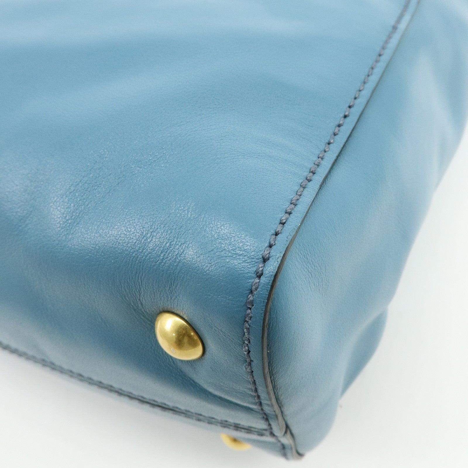 MIU MIU Soft Calf Leather Tote Bag Shoulder Hand Bag Blue R1914S