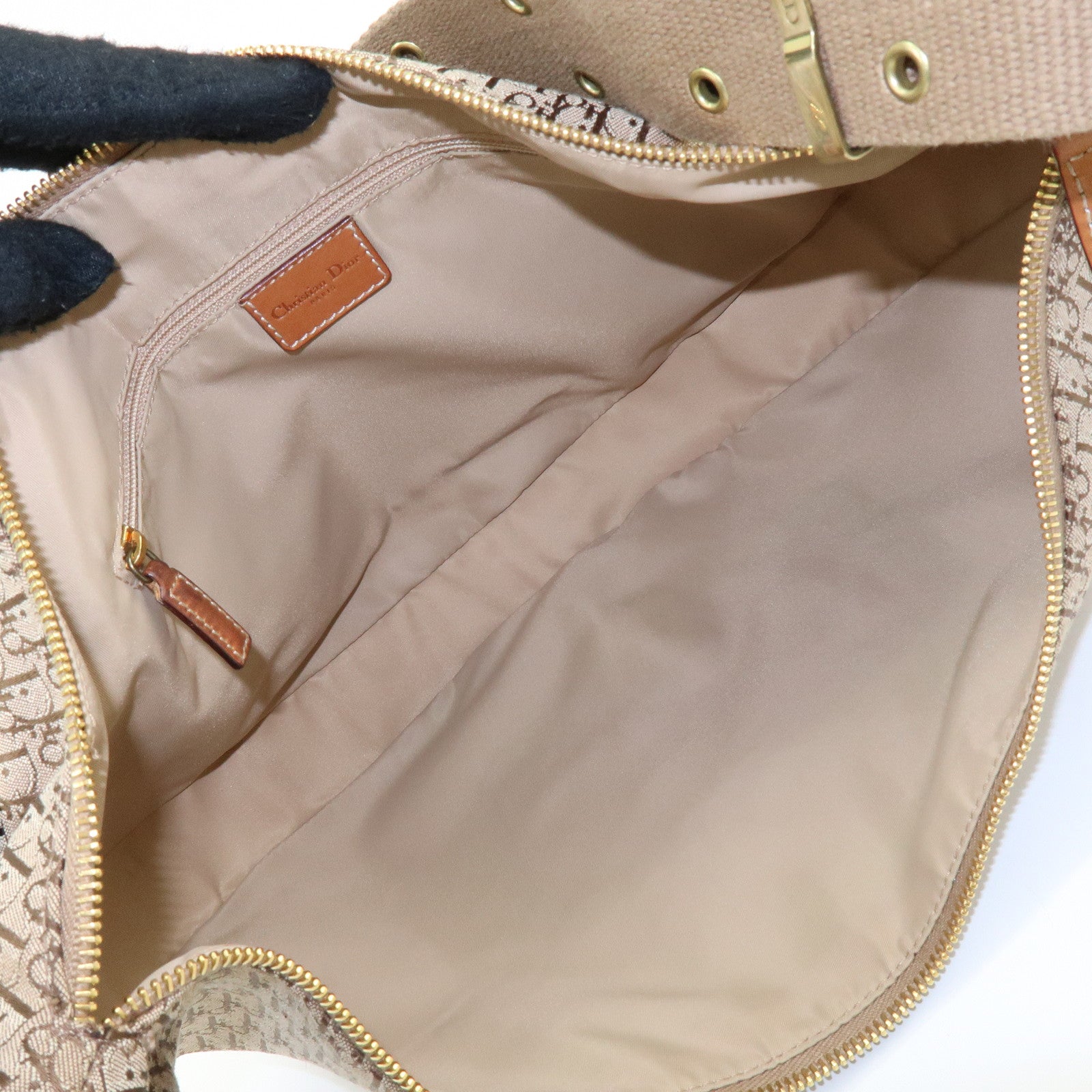 Christian Dior Trotter Canvas Leather Shoulder Crossbody Bag Beige
