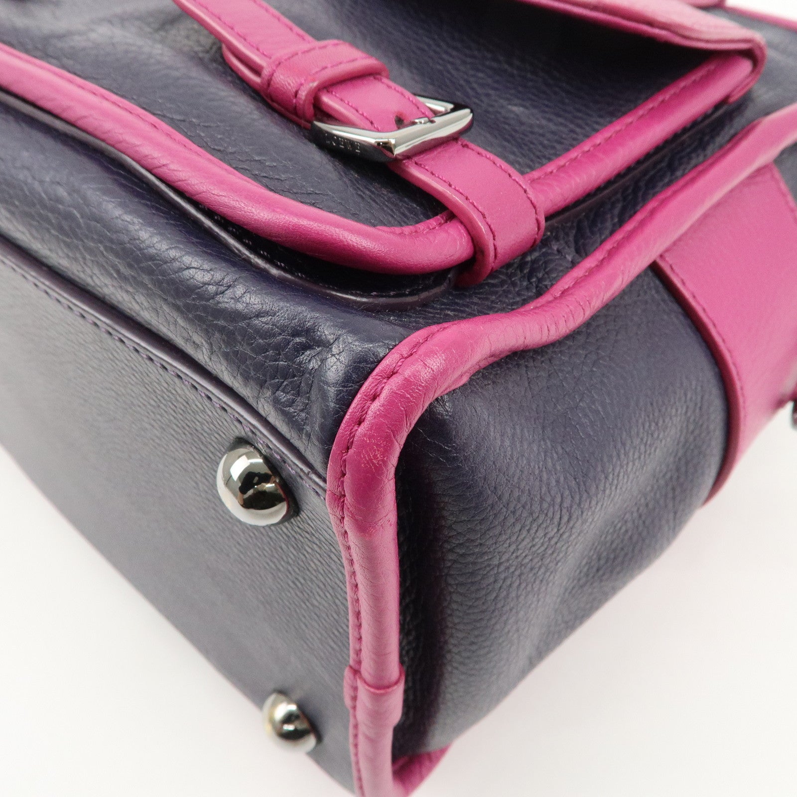 LOEWE Cruz Leather 2Way Hand Bag Navy Purple Used