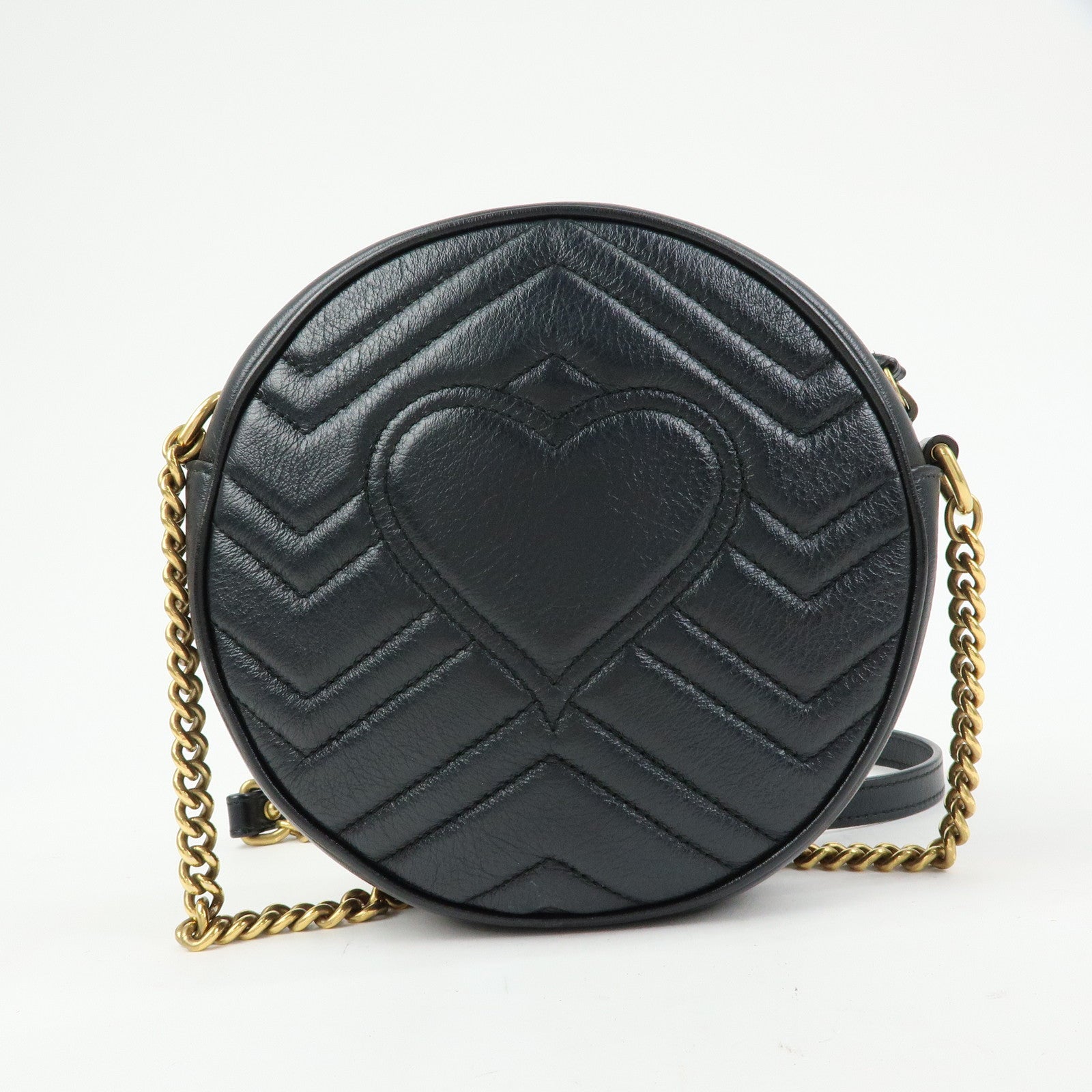 GUCCI GG Marmont Leather Chain Shoulder Round Bag Black 550154