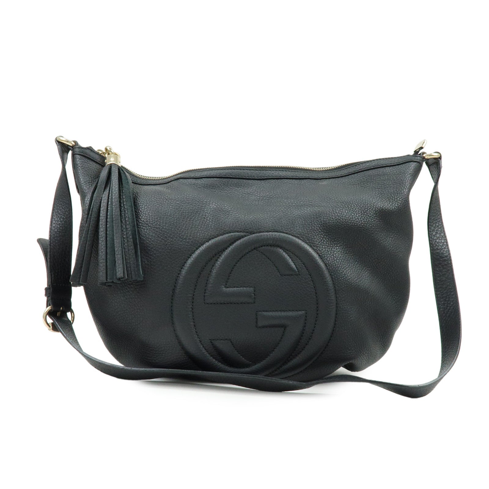 GUCCI SOHO Interlocking G Leather Shoulder Bag Black 295175
