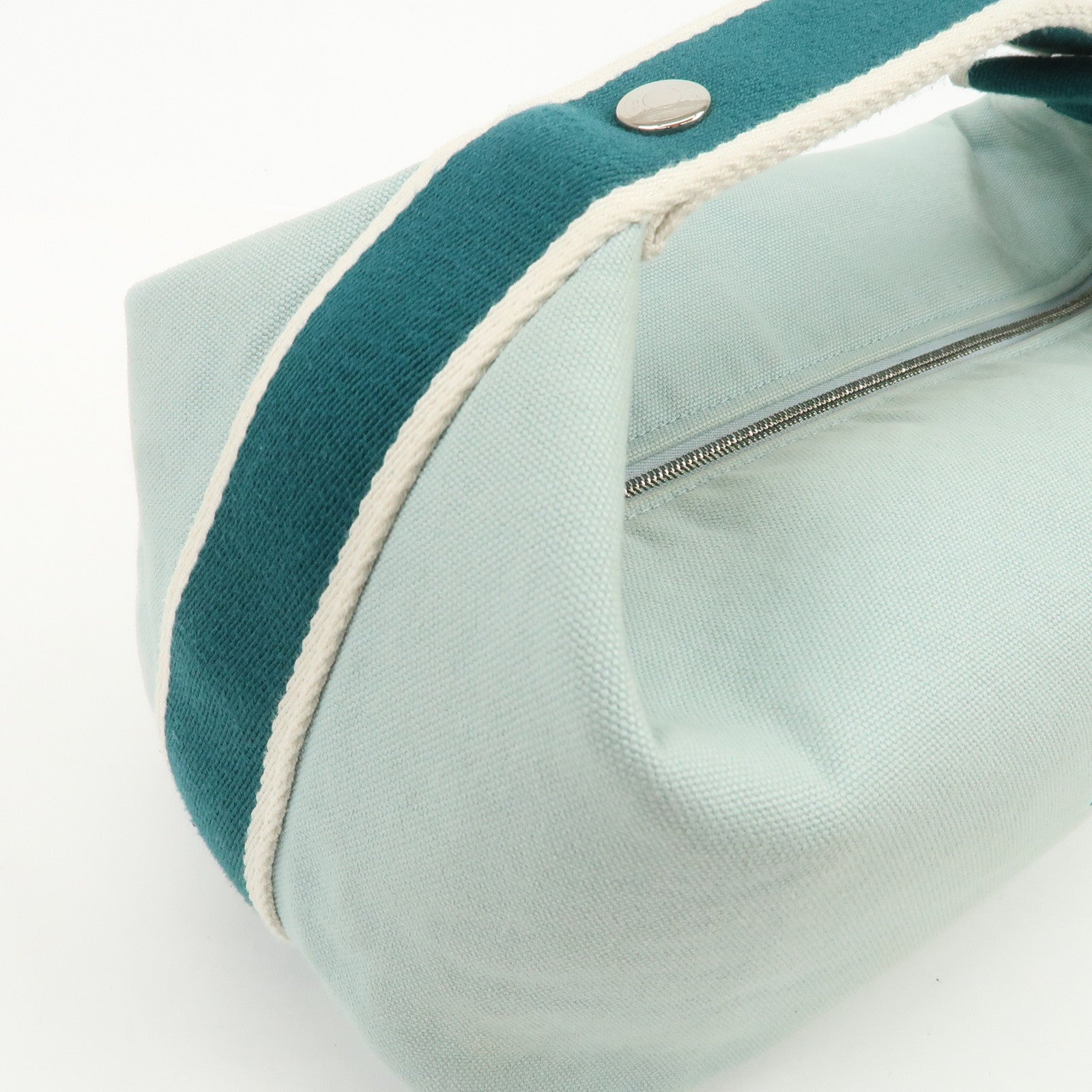 HERMES Bride A Brac GM Canvas Leather Hand Bag Pouch Light Blue