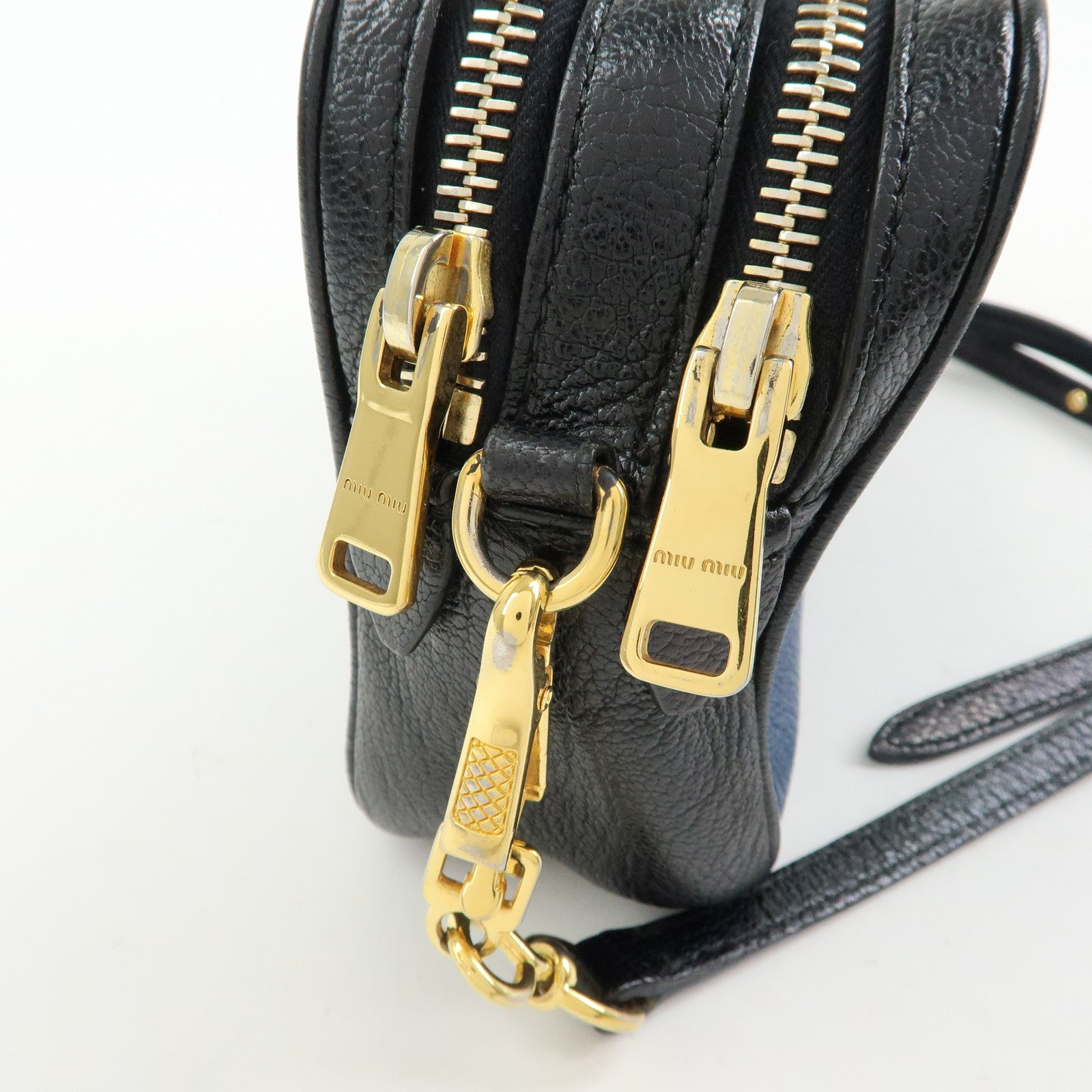 MIU MIU Logo Leather Shoulder Bag Crossbody Bag Blue Black