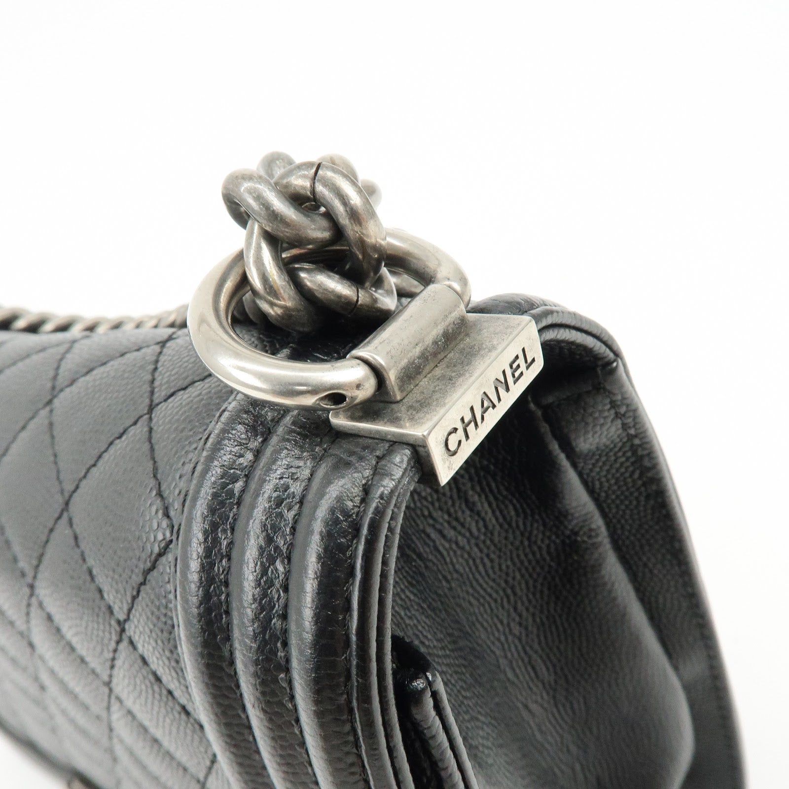 CHANEL Boy Chanel Caviarskin Chain Shoulder Bag Crossbody Bag Black