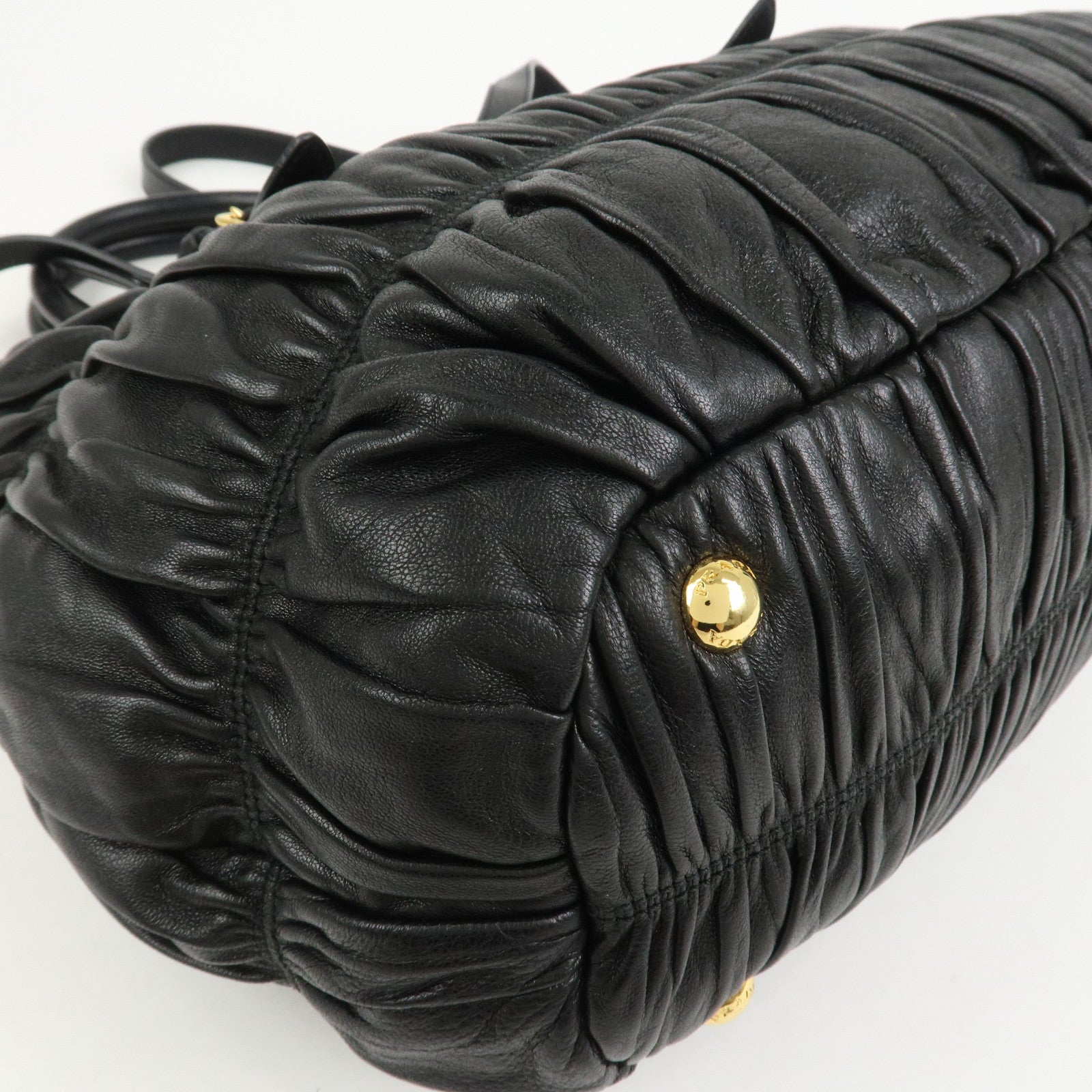 PRADA Leather Gathered 2Way Shoulder Bag Hand Bag Black BN1789