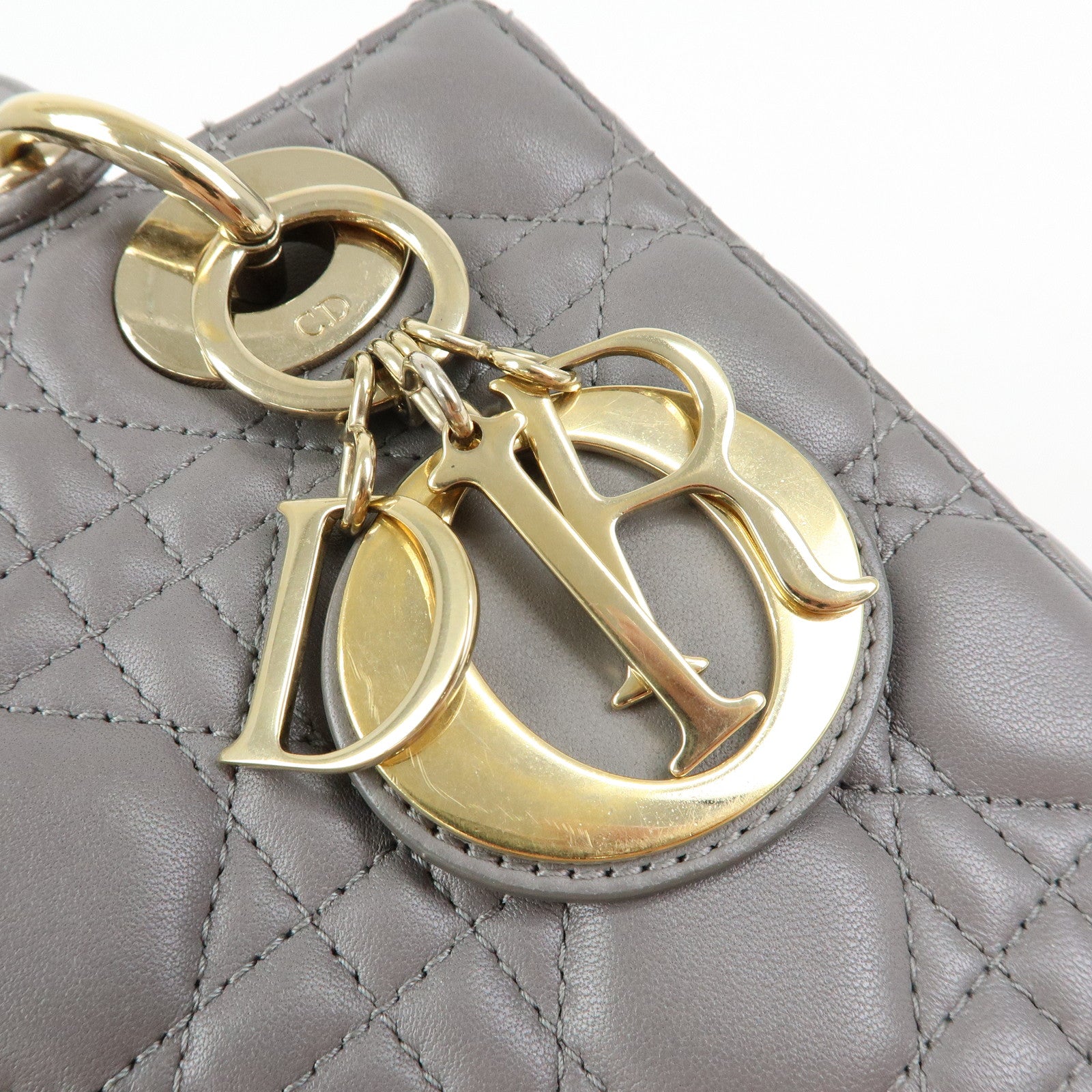 Christian Dior Lady Dior Cannage Leather 2Way Bag Hand Bag Gray