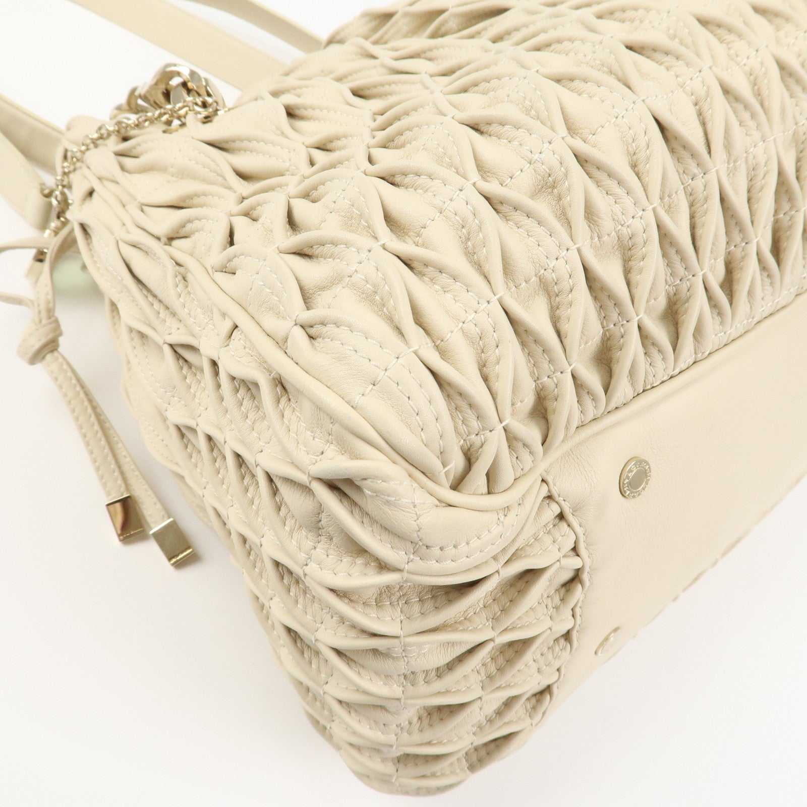 BVLGARI Monete Leather 2Way Bag Shoulder Bag Hand Bag Ivory