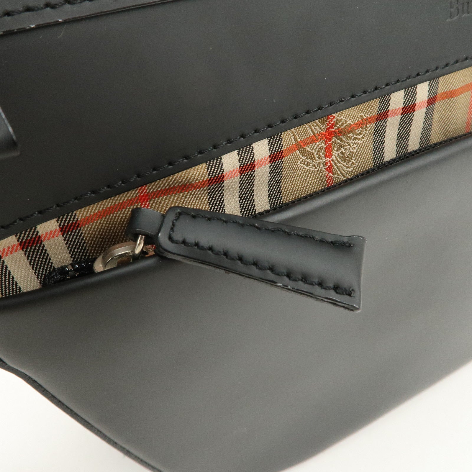 BURBERRY Logo Leather Shoulder Bag Hand Bag Nova Plaid Black Used