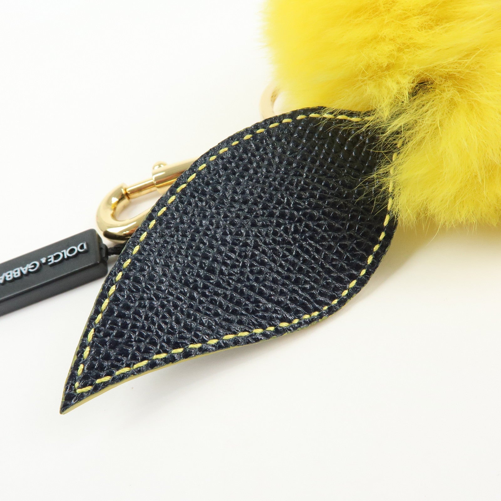 Dolce&Gabbana Fur Leather Lemon Motif Bag Charm Key Chain Yellow