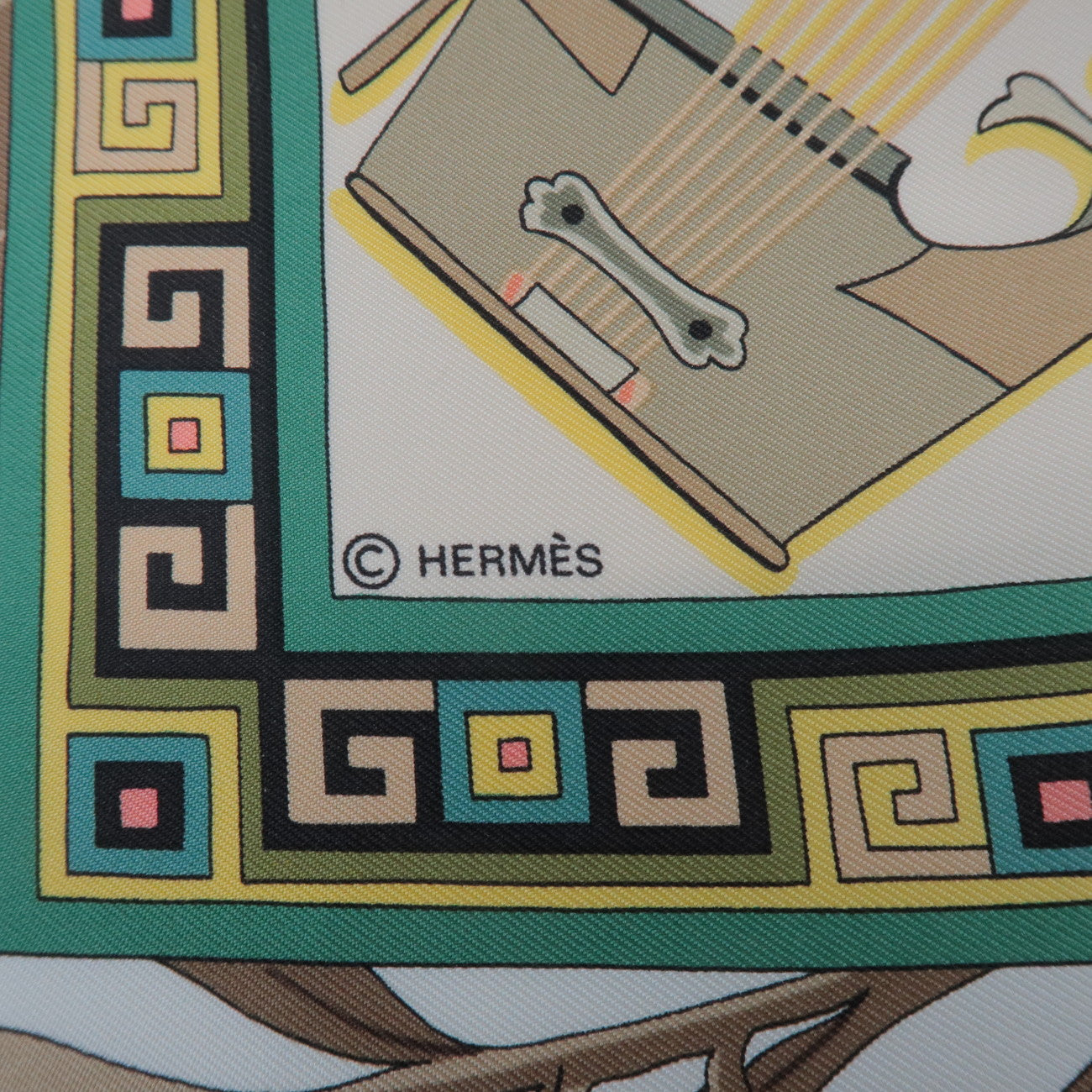 HERMES Carre 90 Silk 100% Scarf MUSIQUE DES DIEUX Brown Blue