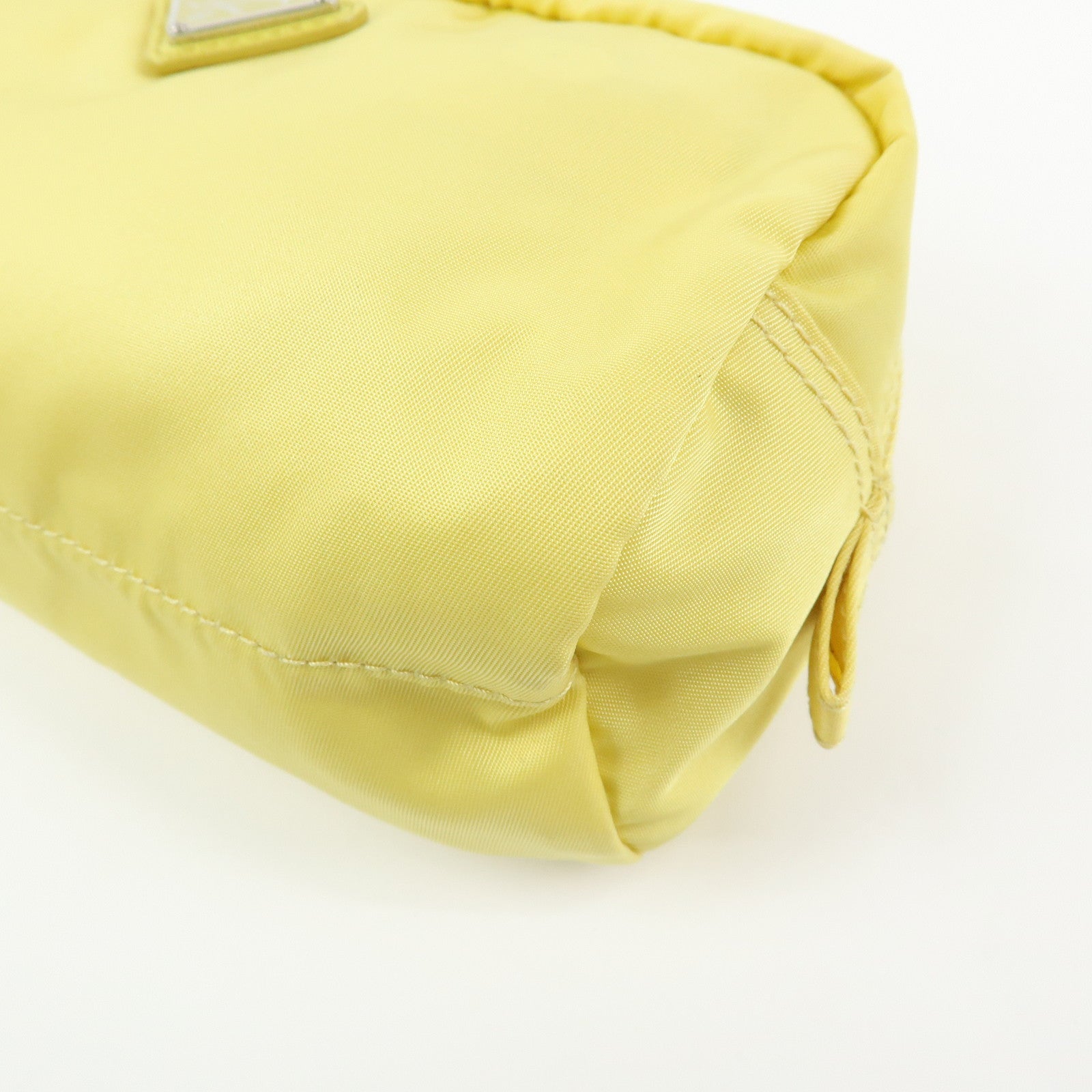 PRADA Triangle Logo Nylon Saffiano Leather Cosmetic Pouch Yellow