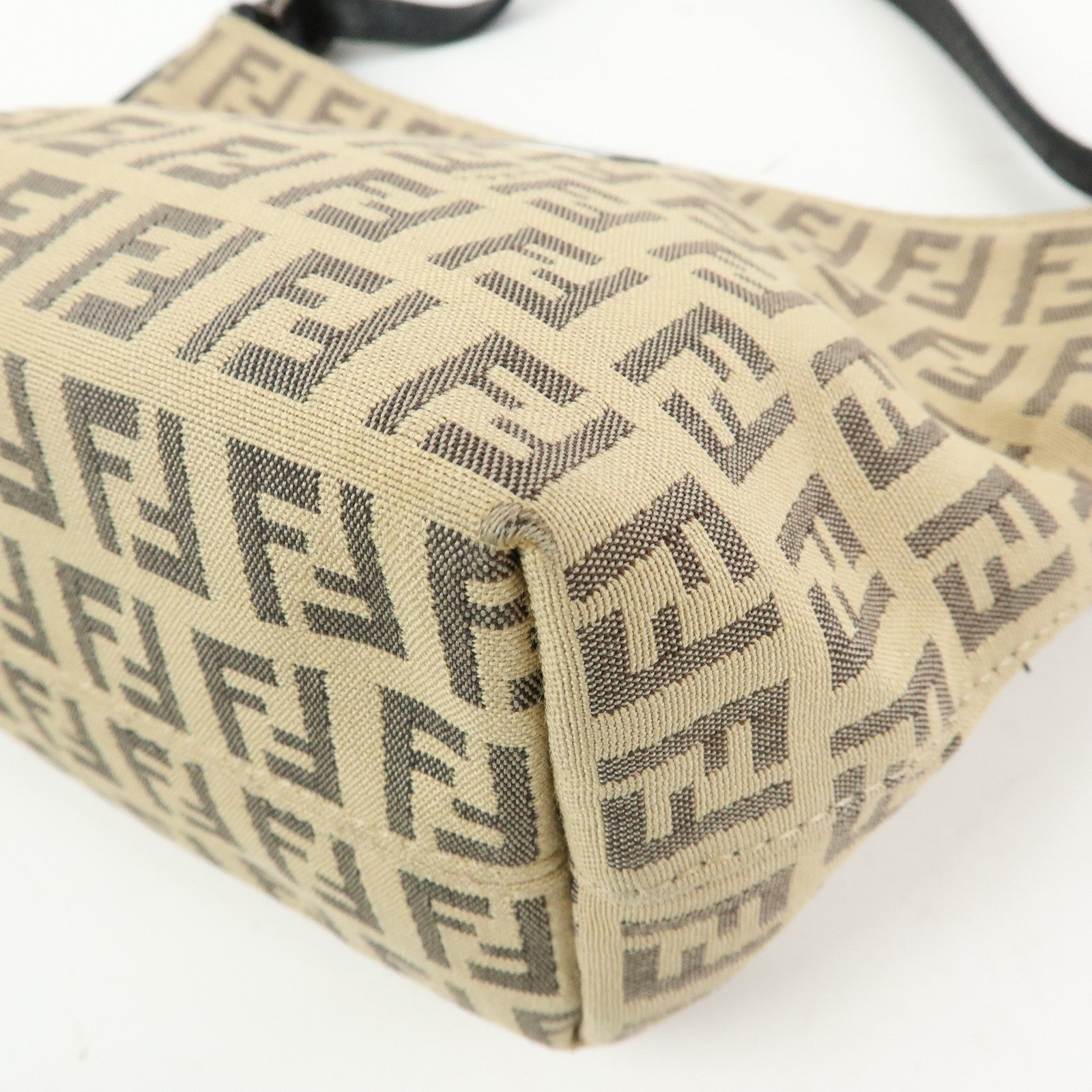 FENDI Zucchino Canvas Leather Mini Hand Bag Beige Black 8BK031
