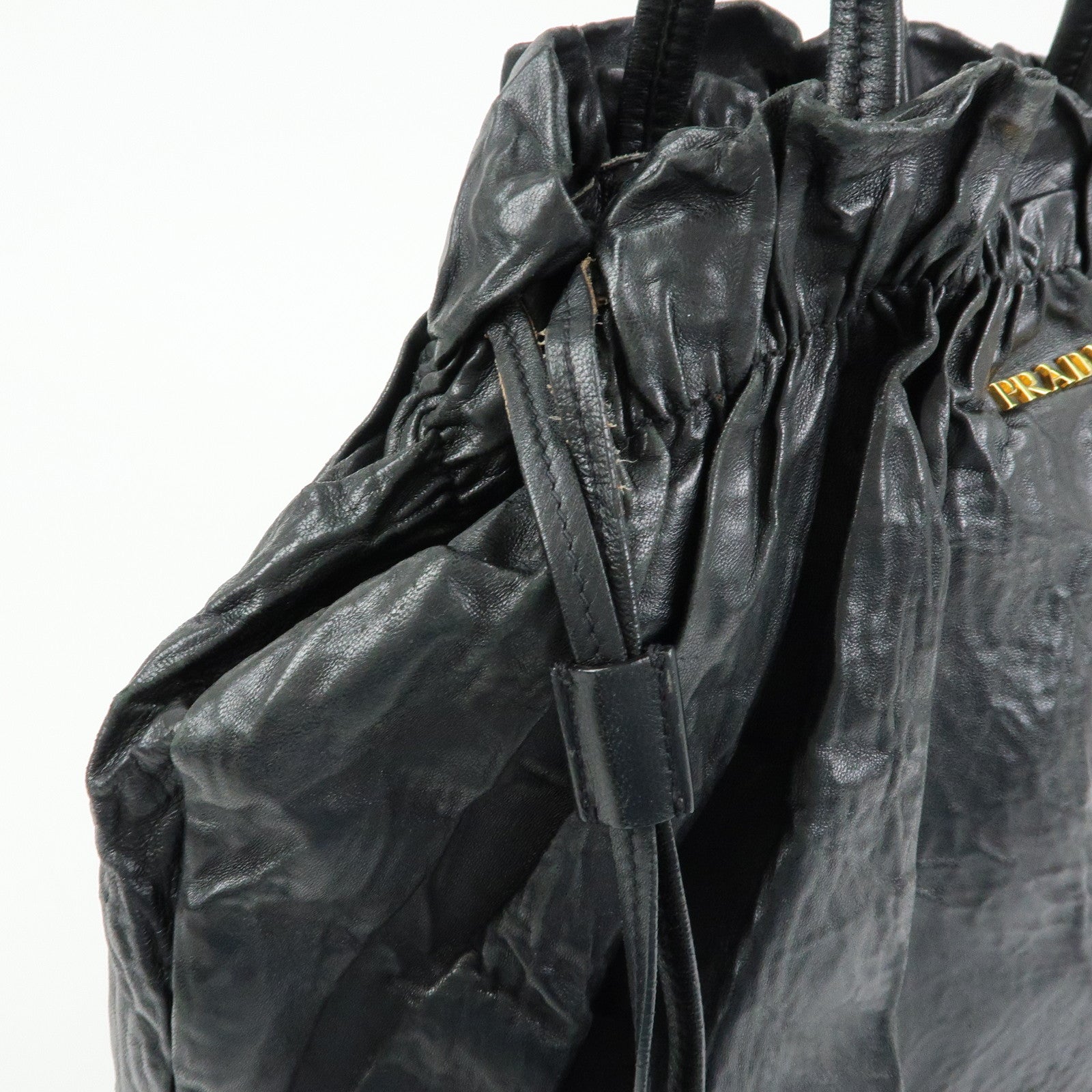 PRADA Leather Drawstring Shoulder Bag Hand Bag Black