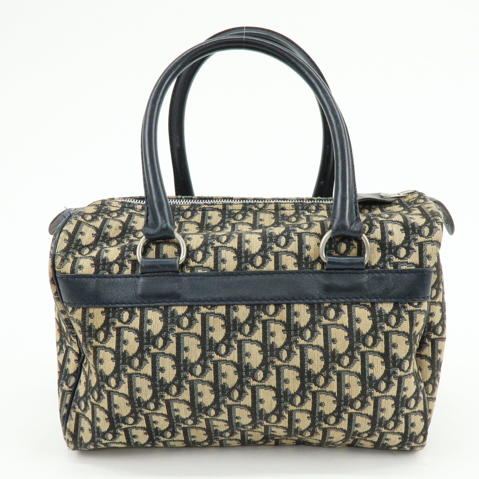 Christian Dior Trotter Leather Boston Bag Hand Bag Beige Navy