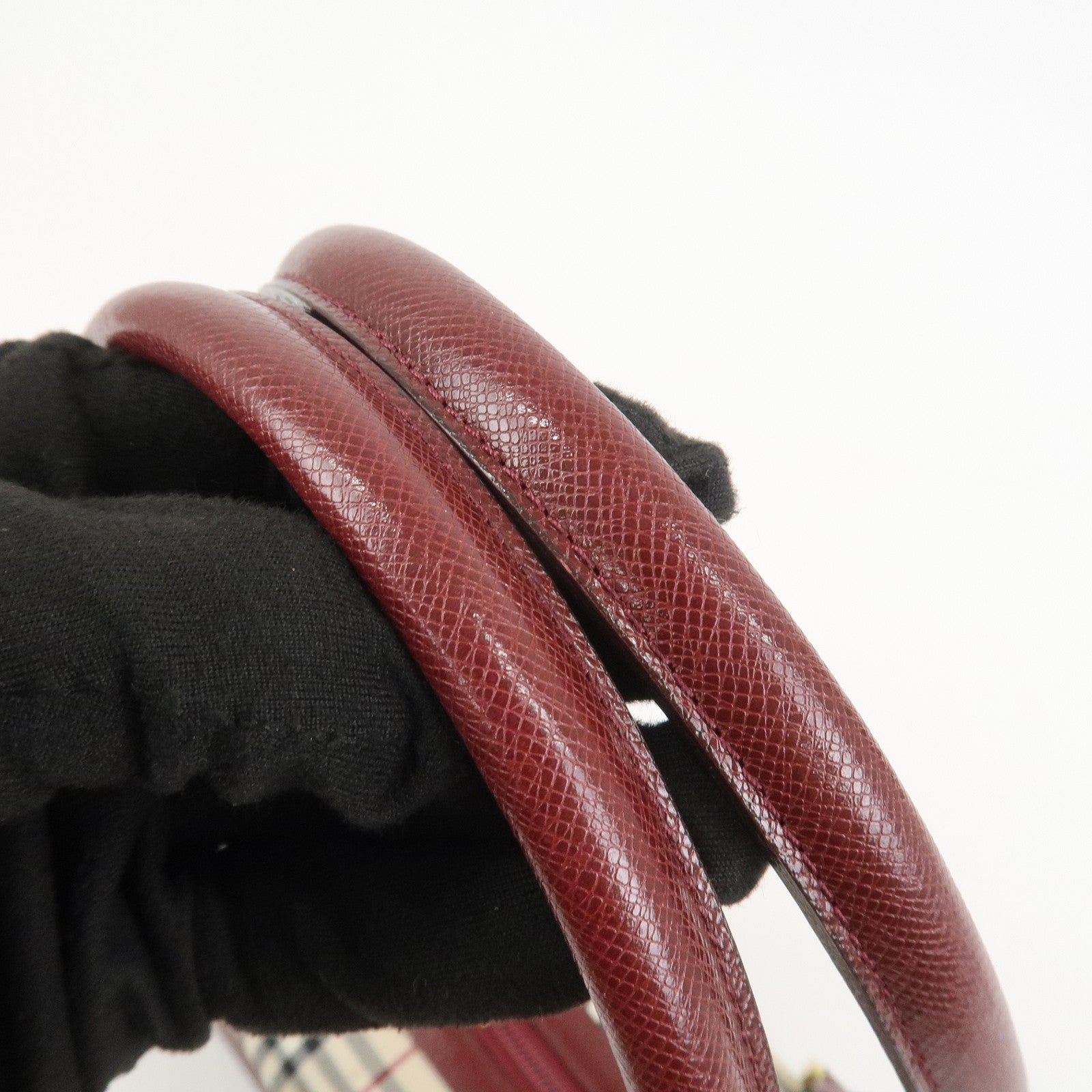 BURBERRY Nova Plaid Canvas Leather Shoulder Hand Bag Beige Bordeaux