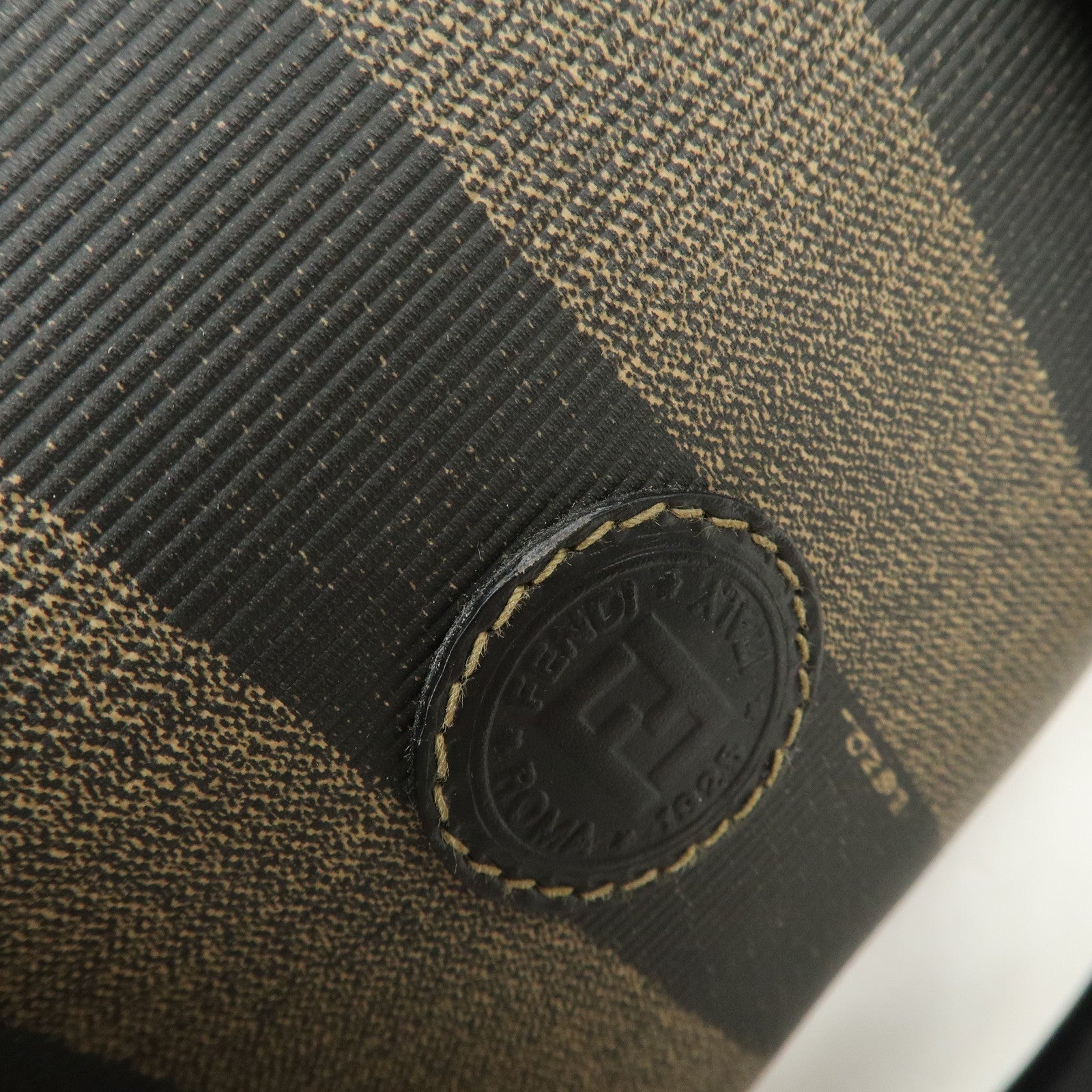 FENDI Pequin PVC Canvas Hand Bag Boston Bag Black Brown Used