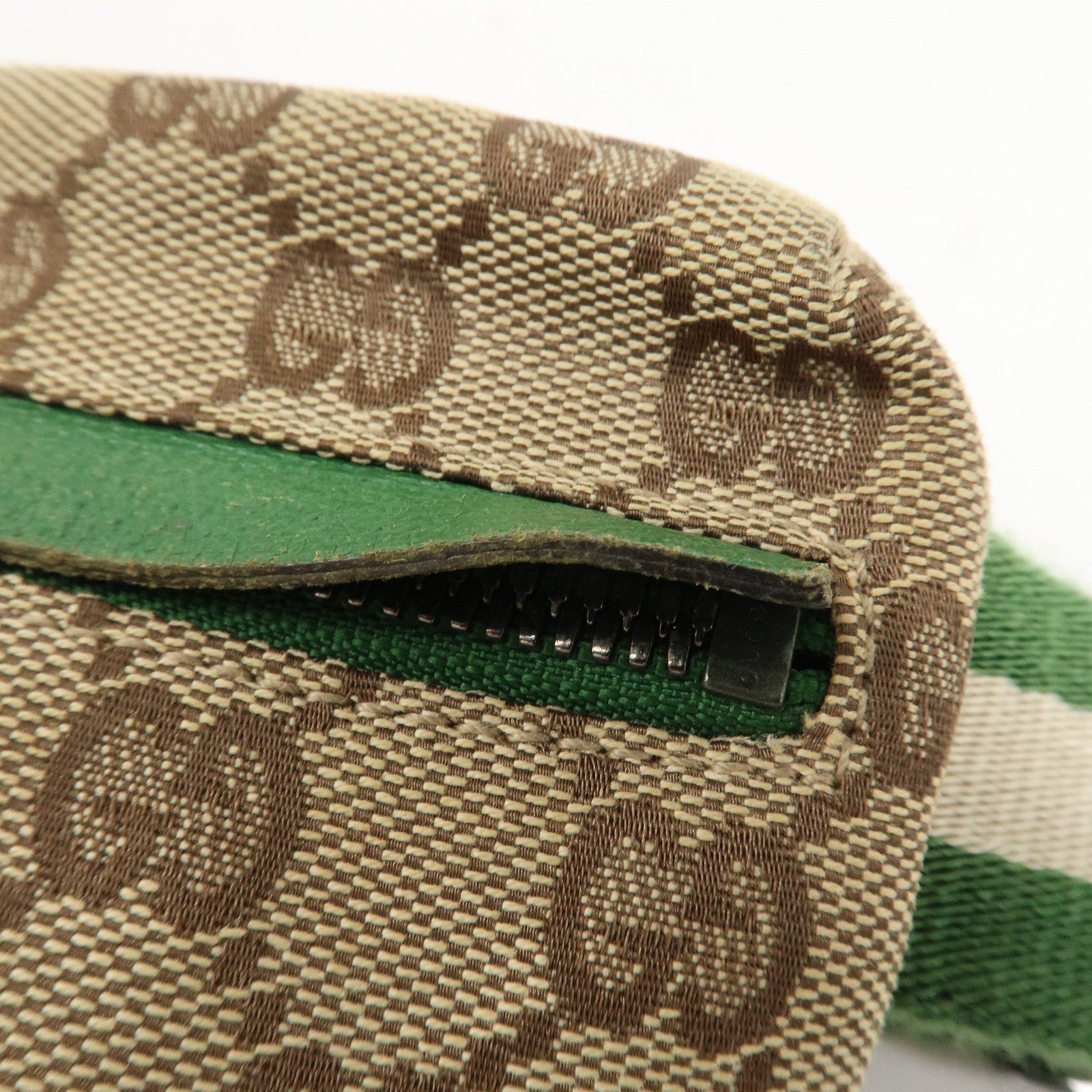 GUCCI GG Canvas Leather Waist Bag Crossbody Bag Beige Green 28566 Used