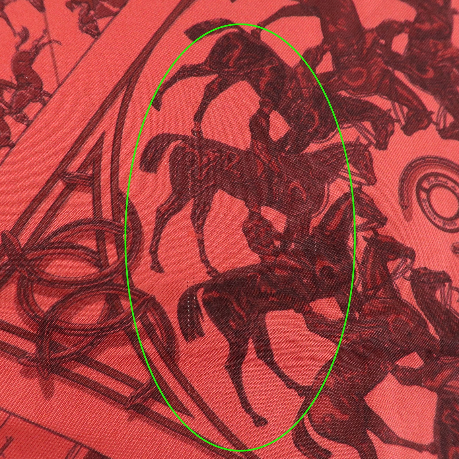 HERMES Carre 90 Silk 100% Scarf Porte Bonheur Horse Pattern Red Used