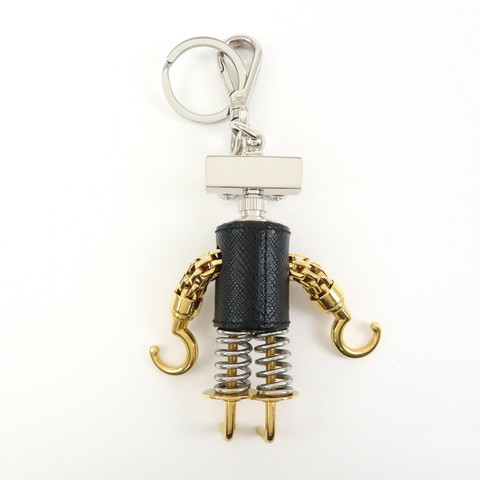 PRADA Triangle Logo Metal Saffiano Leather Robot Bag Charm 2TR103