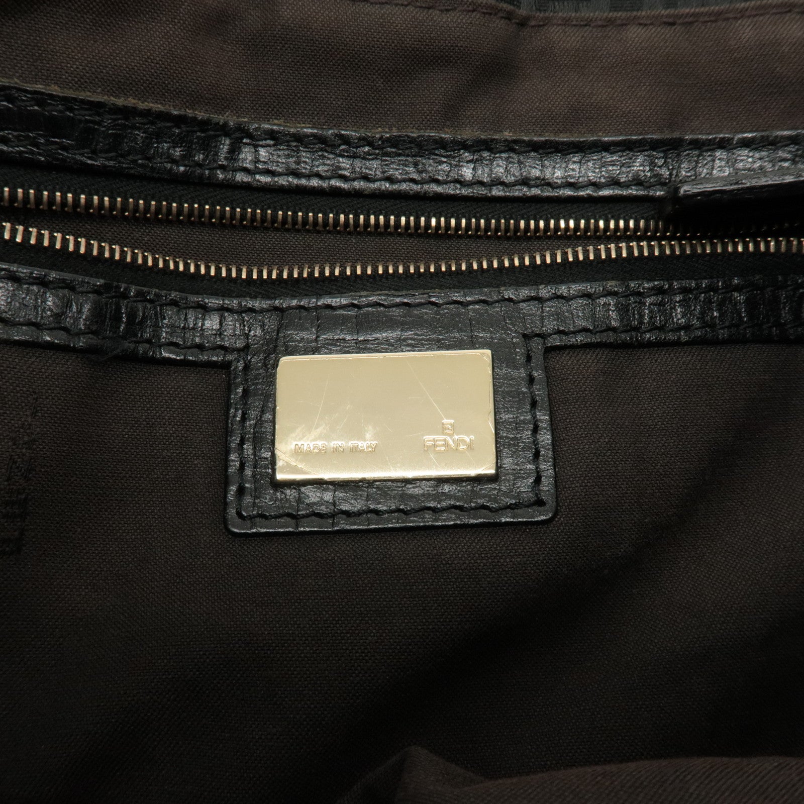 FENDI Zucchino Leather Canvas Tote Bag Hand Bag Black 8BH161 Used