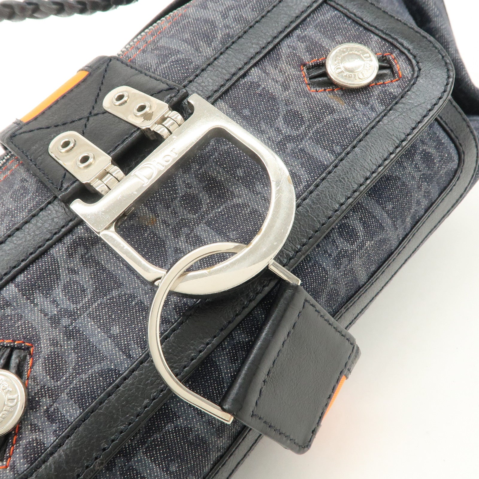 Christian Dior Flight Line Trotter Denim Leather Shoulder Bag