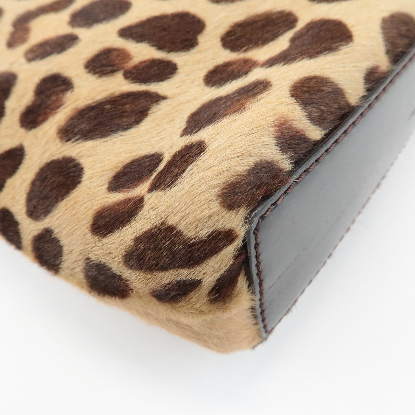 Christian Dior Leather Unborn Calf Tote Bag Leopard Beige Brown Used