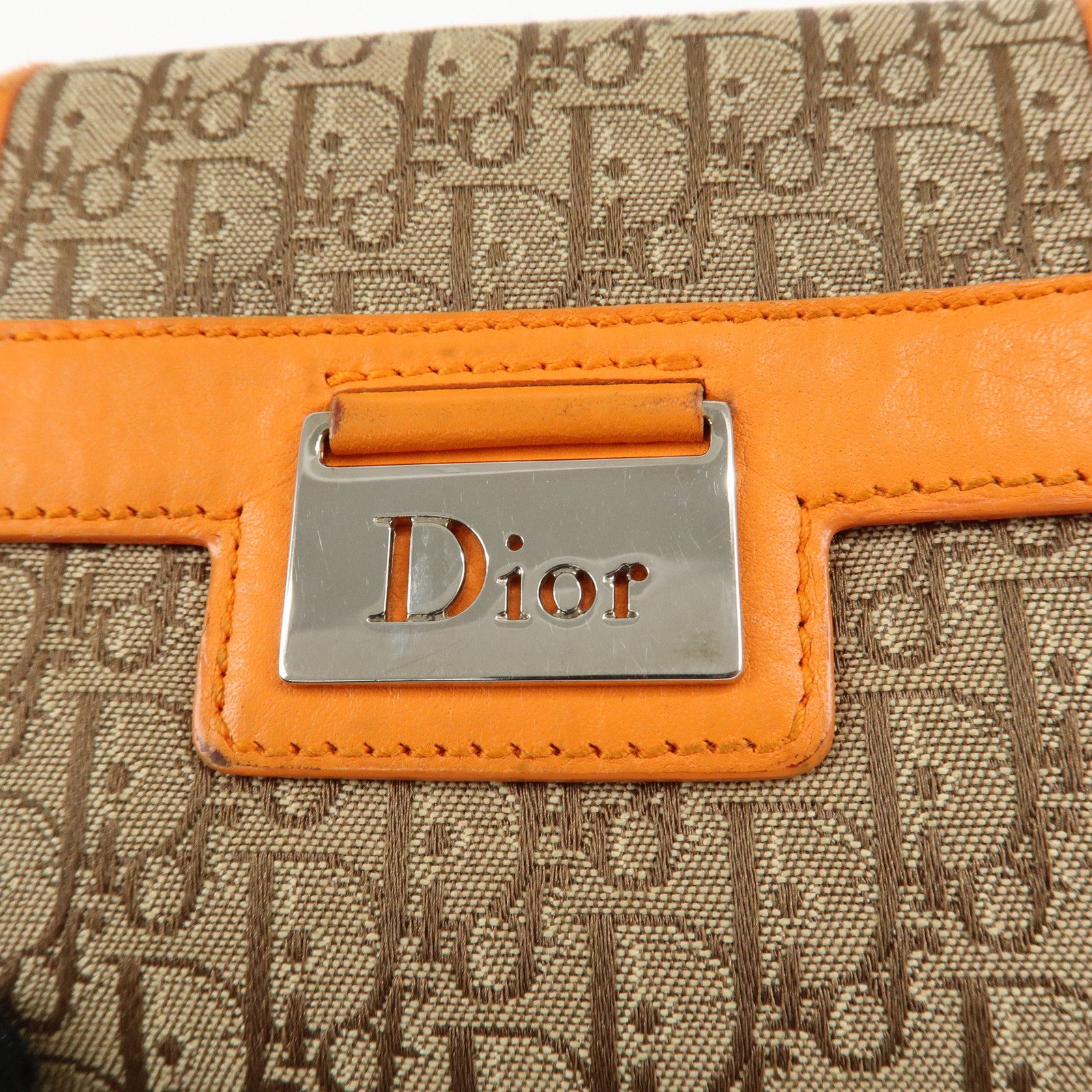 Christian Dior Street Chic Trotter Canvas Leather W Hook Trifold Wallet Used