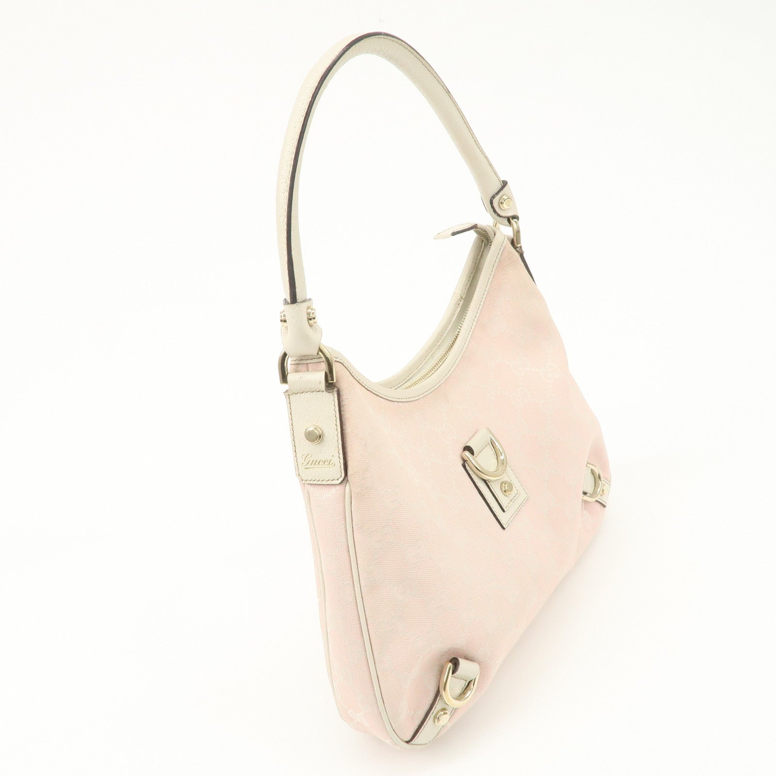 GUCCI Abbey GG Canvas Leather Shoulder Bag Ivory Pink 130738 Used