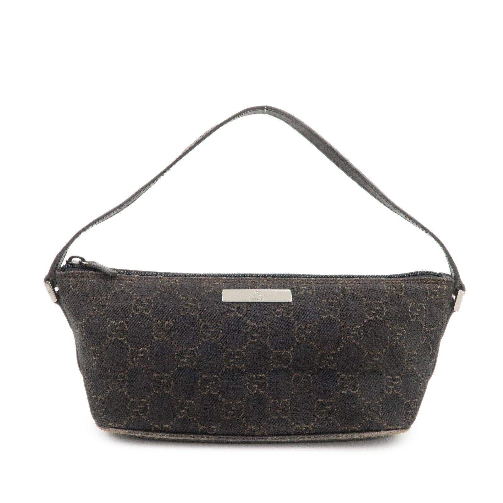 GUCCI Boat Bag GG Denim Togo Leather Hand Bag Dark Brown 07198