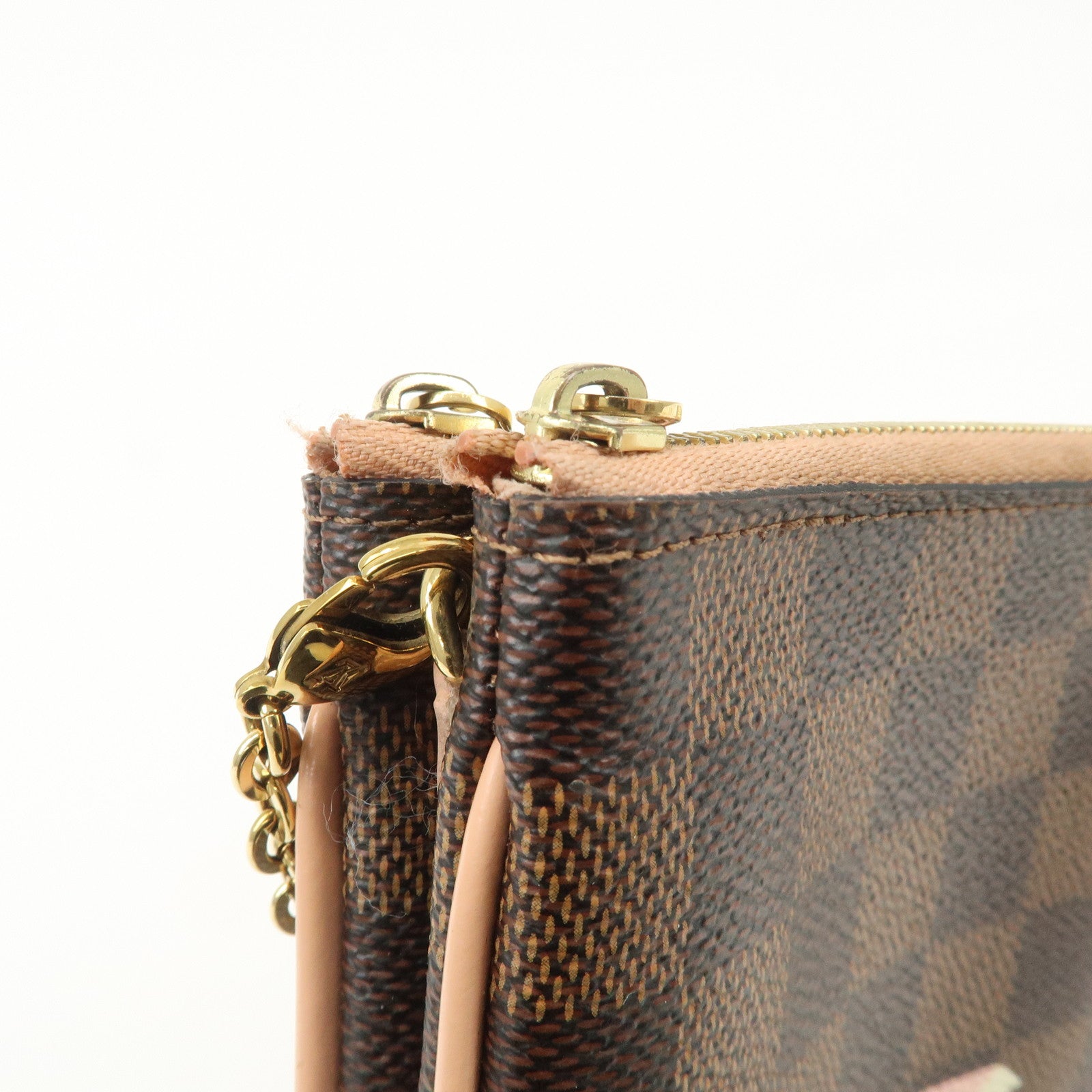 Louis Vuitton Damier Pochette Double Zip Shoulder Bag Brown N60254 Used