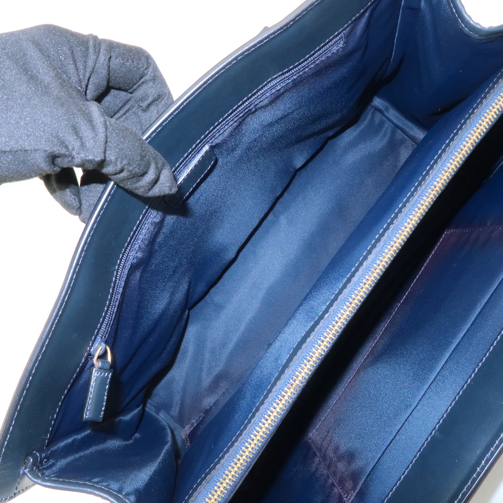 Christian Dior Trotter Canvas Leather Tote Bag Hand Bag Navy Used