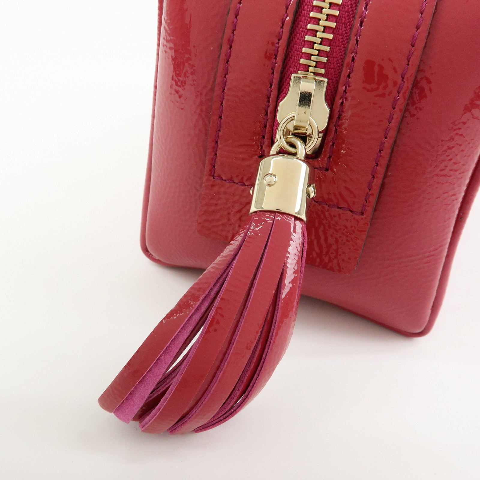 GUCCI Soho Interlocking G Nylon Patent Leather Cosmetic Pouch Pink