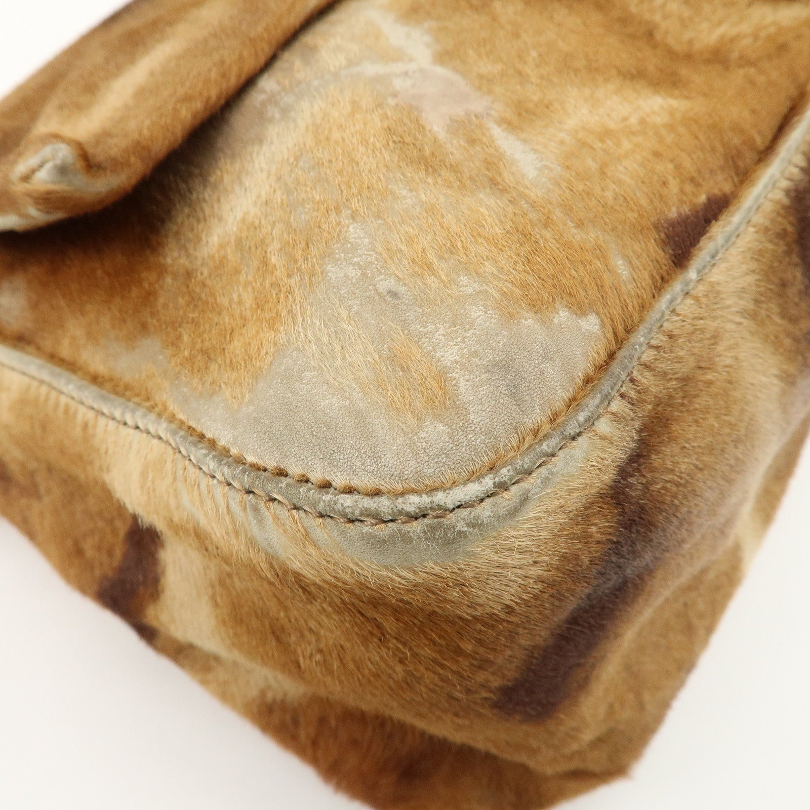 FENDI Mamma Baguette Unborn Carf Leather Shoulder Bag Brown 26323 Used