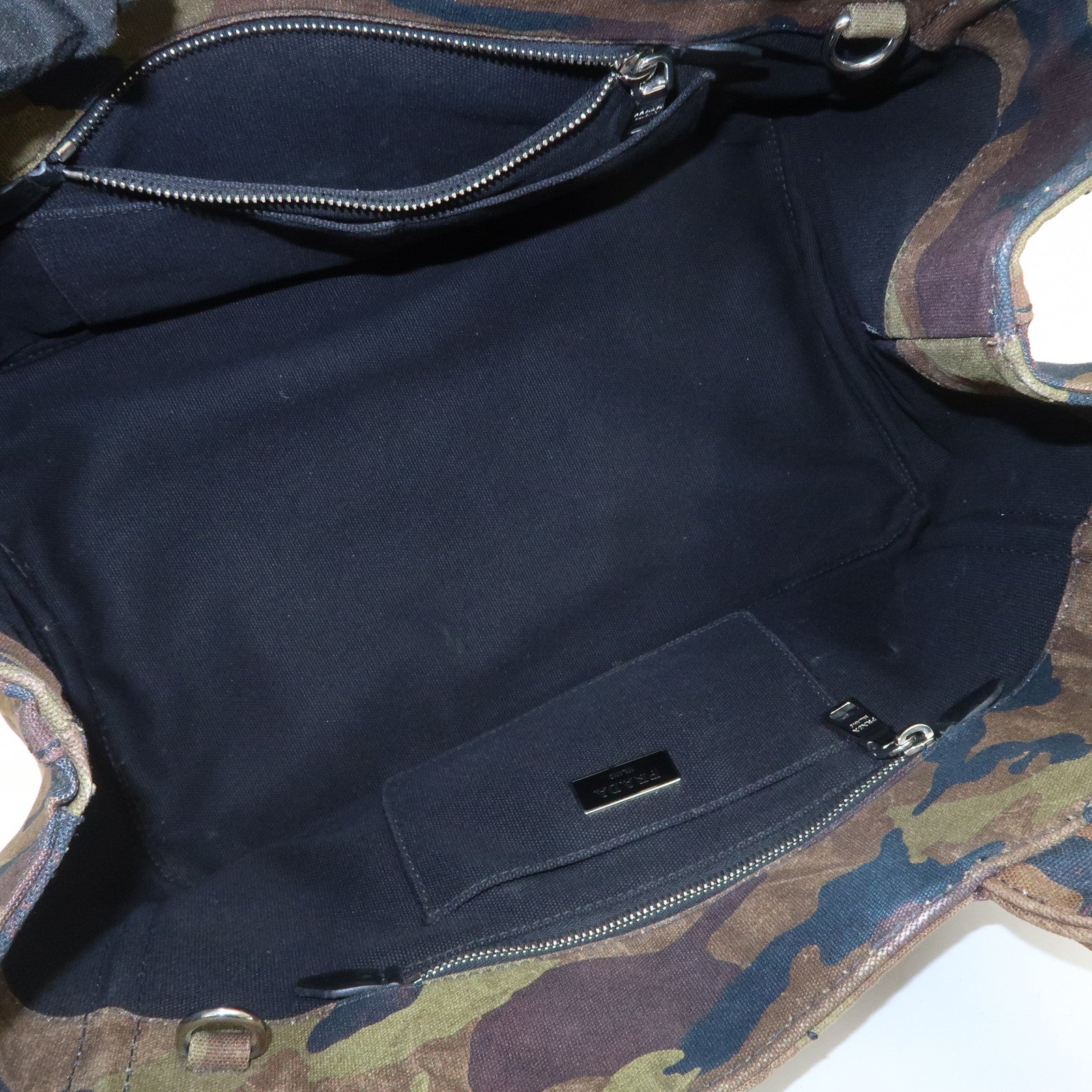 PRADA Logo Canapa Canvas 2Way Hand Bag Camouflage Khaki B2642B