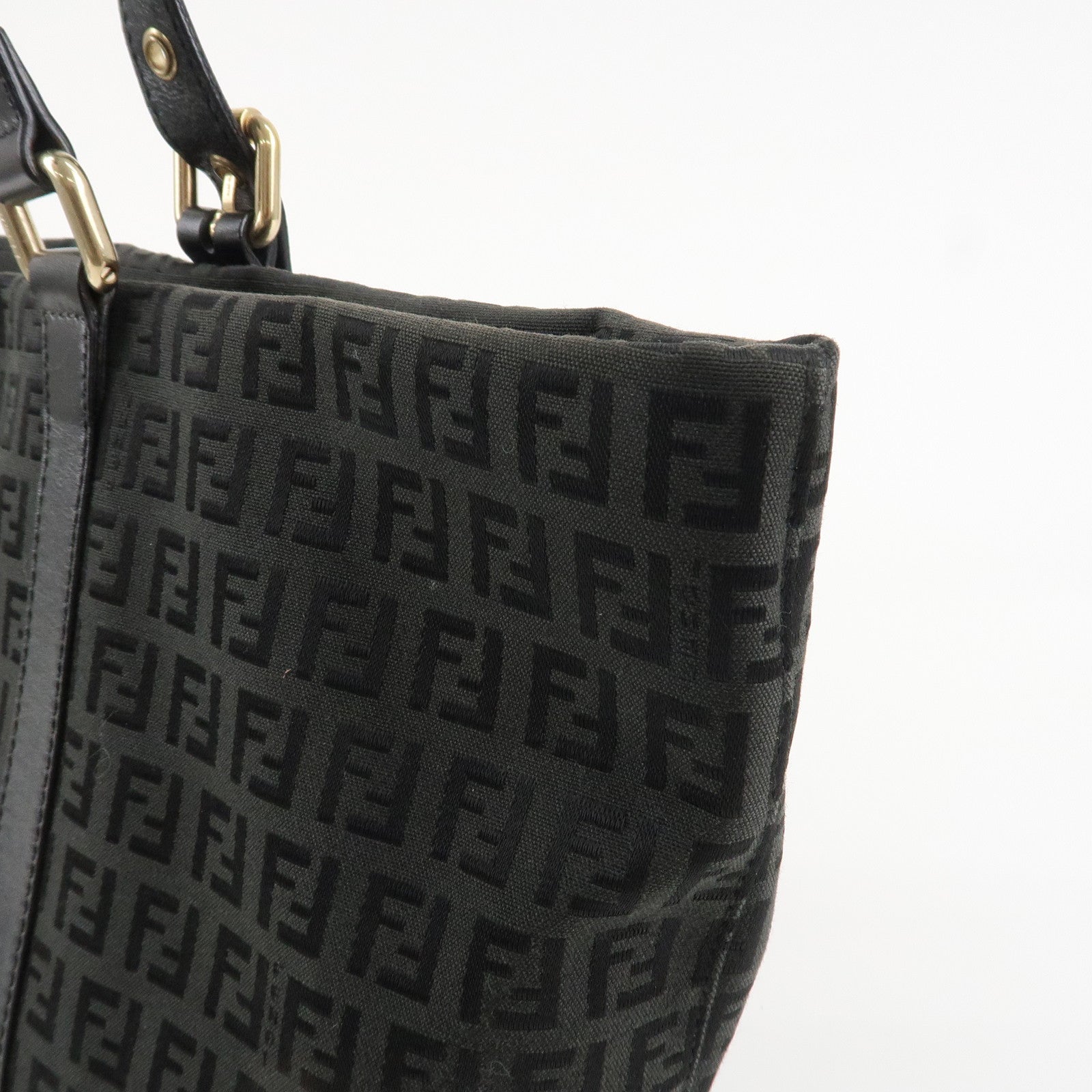 FENDI Zucchino Canvas Leather Tote Bag Shoulder Bag Black 8BH215 Used