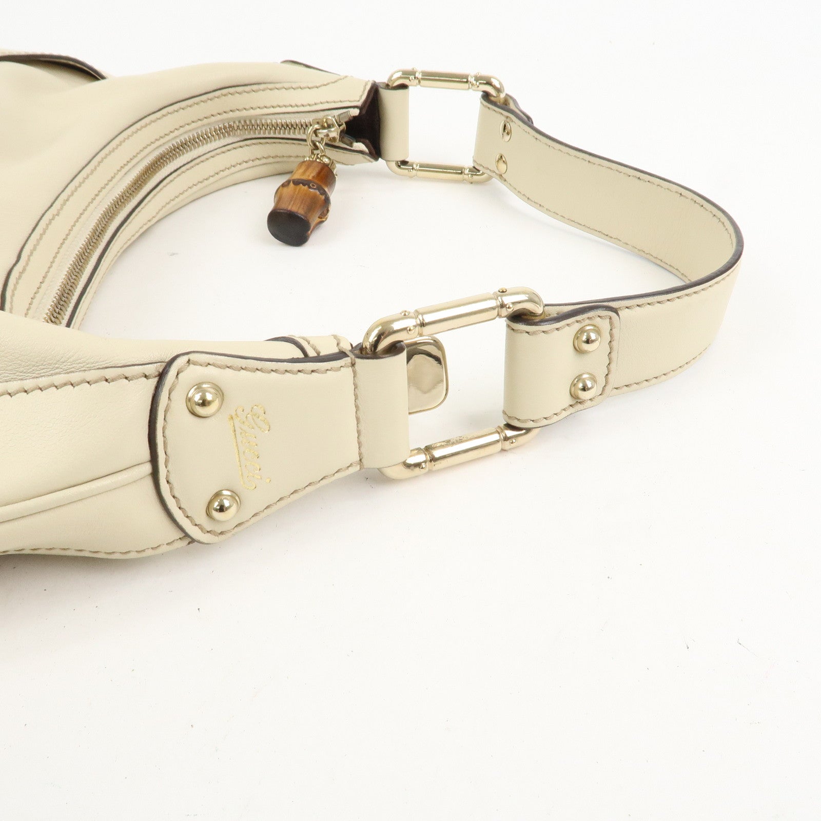 GUCCI Horsebit Bamboo Leather Shoulder Bag Ivory 154378