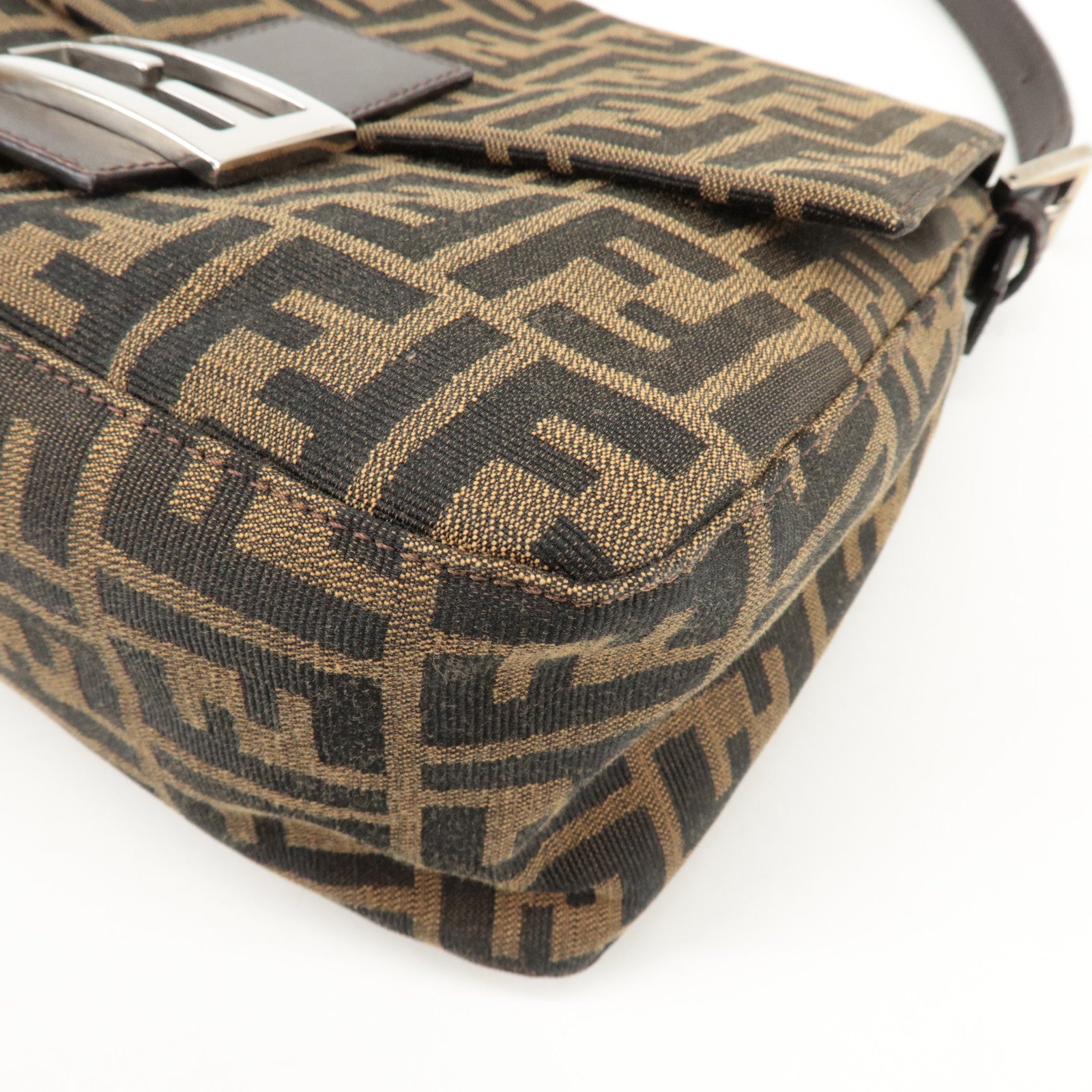 FENDI Mamma Baguette Zucca Canvas Shoulder Bag Black Brown 26325 Used