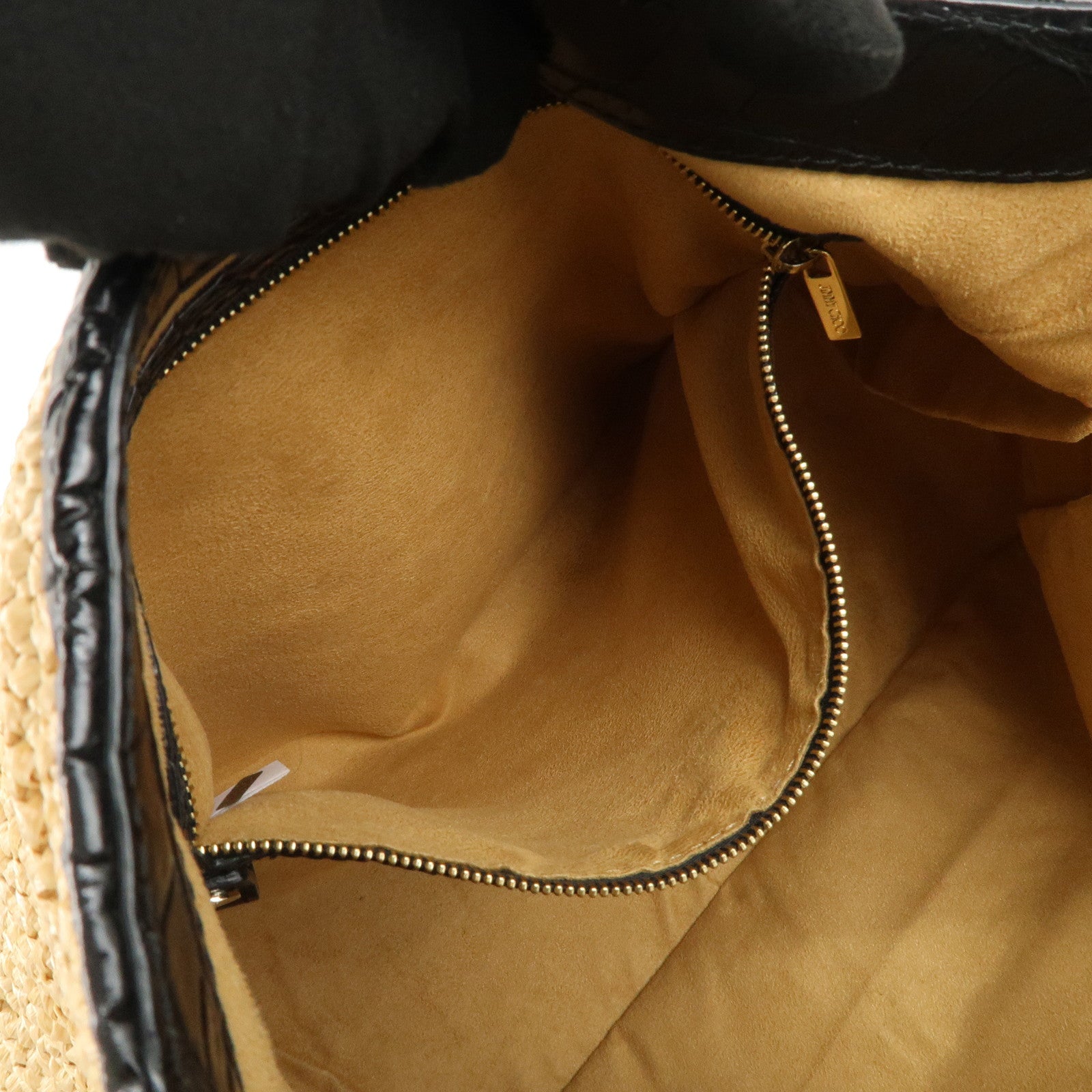 JIMMY CHOO Raffia Embossed Leather One Shoulder Bag Natural Black