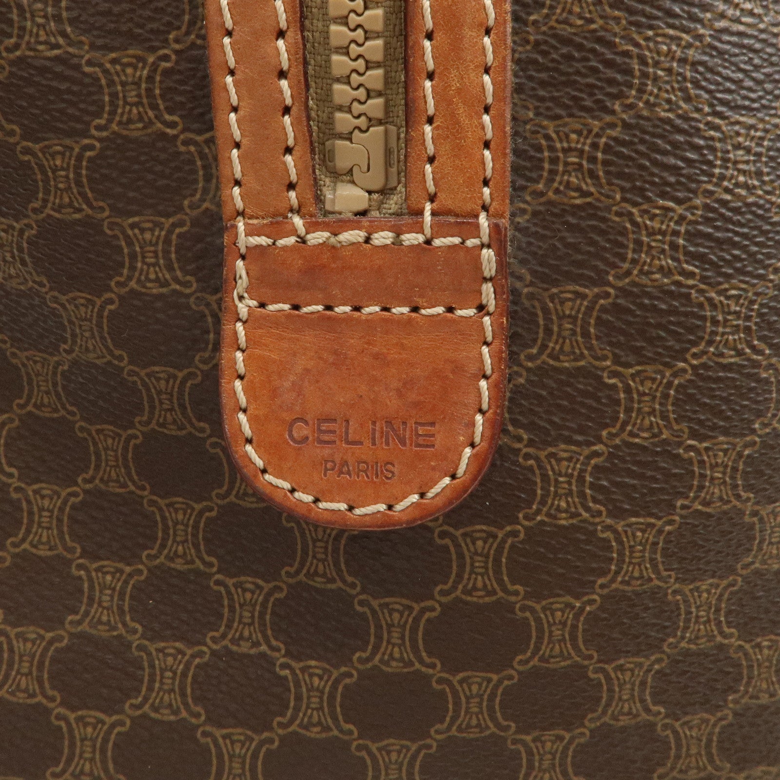 CELINE Macadam PVC Leather Boston Bag Brown Gold HDW