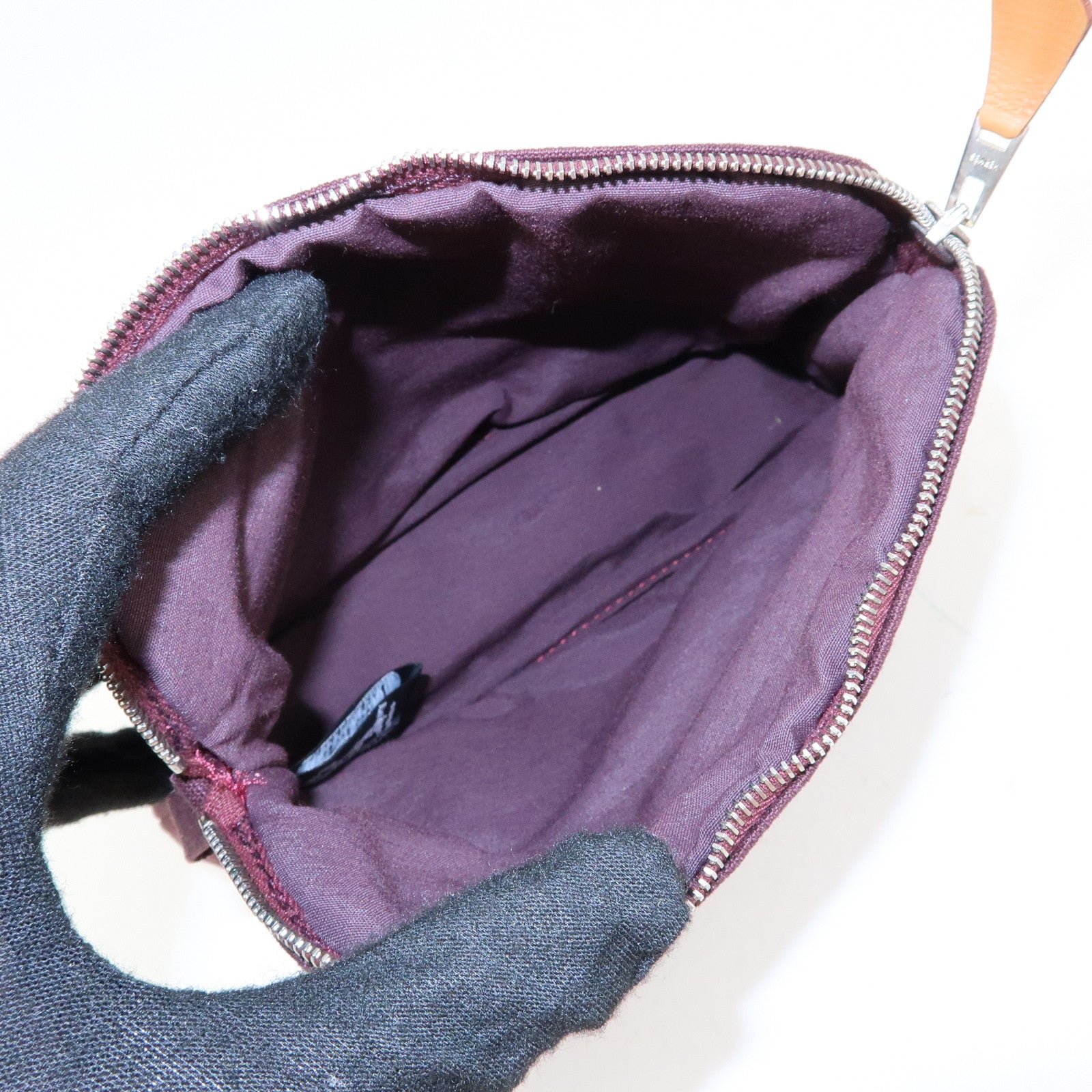 HERMES Cotton Leather Bolide Pouch Mini Bordeaux