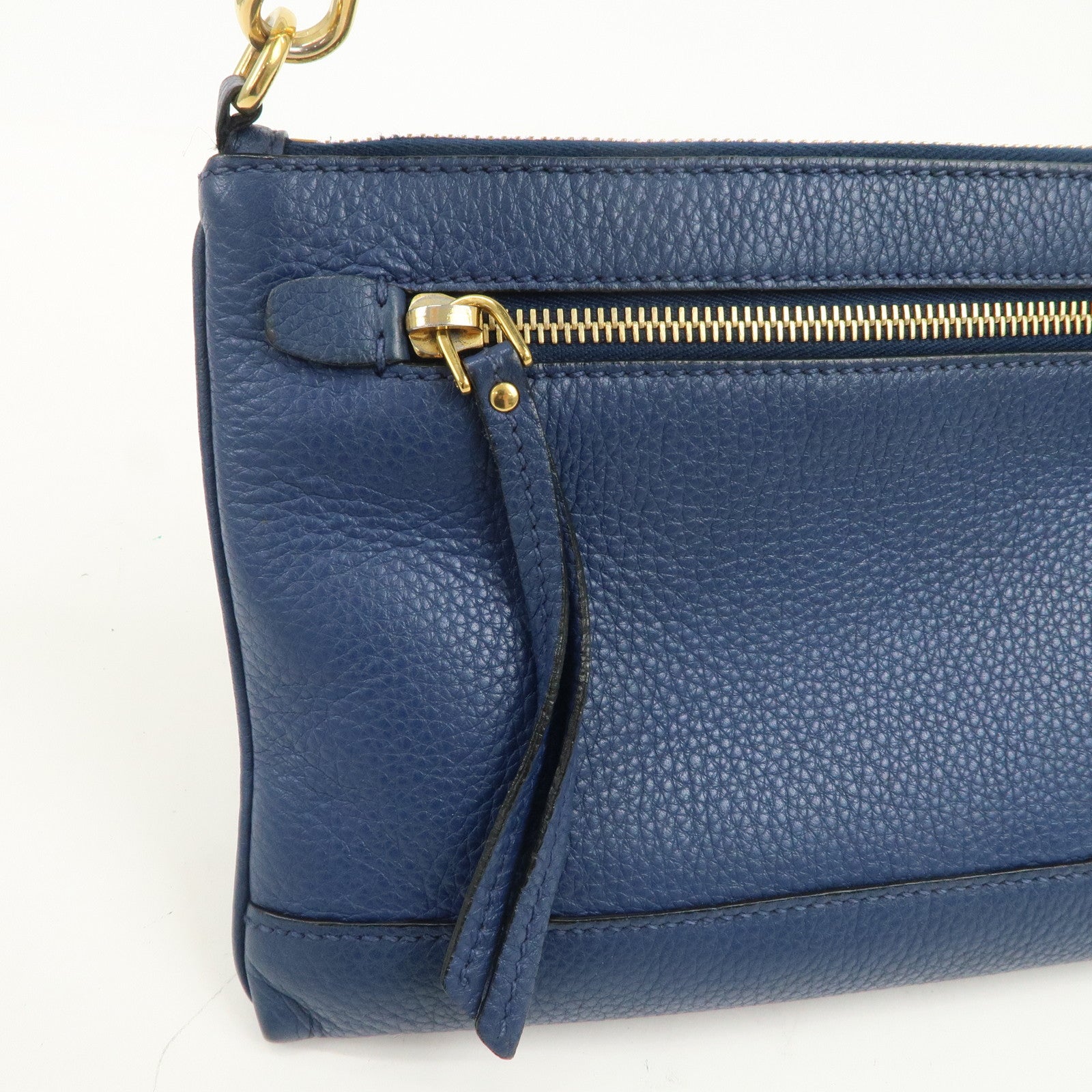 PRADA Logo Leather Shoulder Bag Crossbody Bag Blue 1BH013