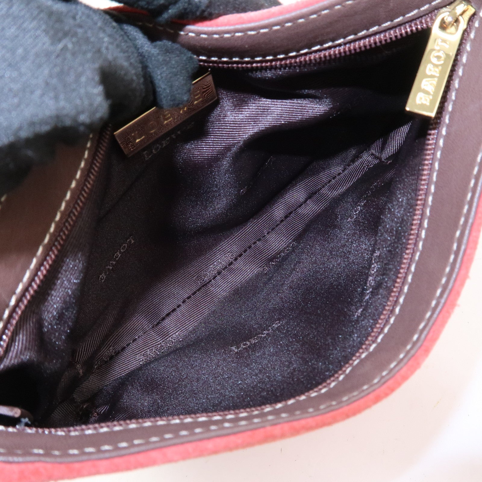 LOEWE Anagram Logo Suede Leather Accessory Pouch Hand Bag Brown Red