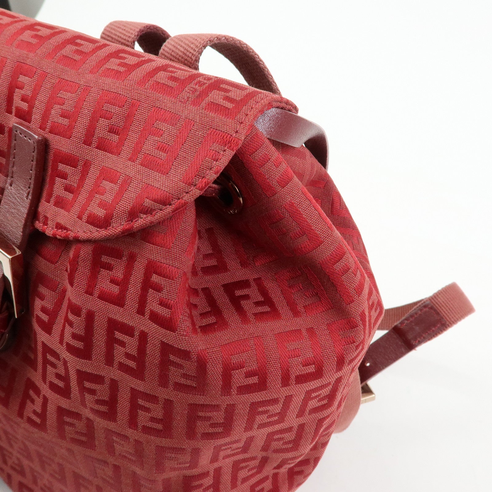 FENDI Zucchino Canvas Leather Backpack Rucksuck Red 8BZ001