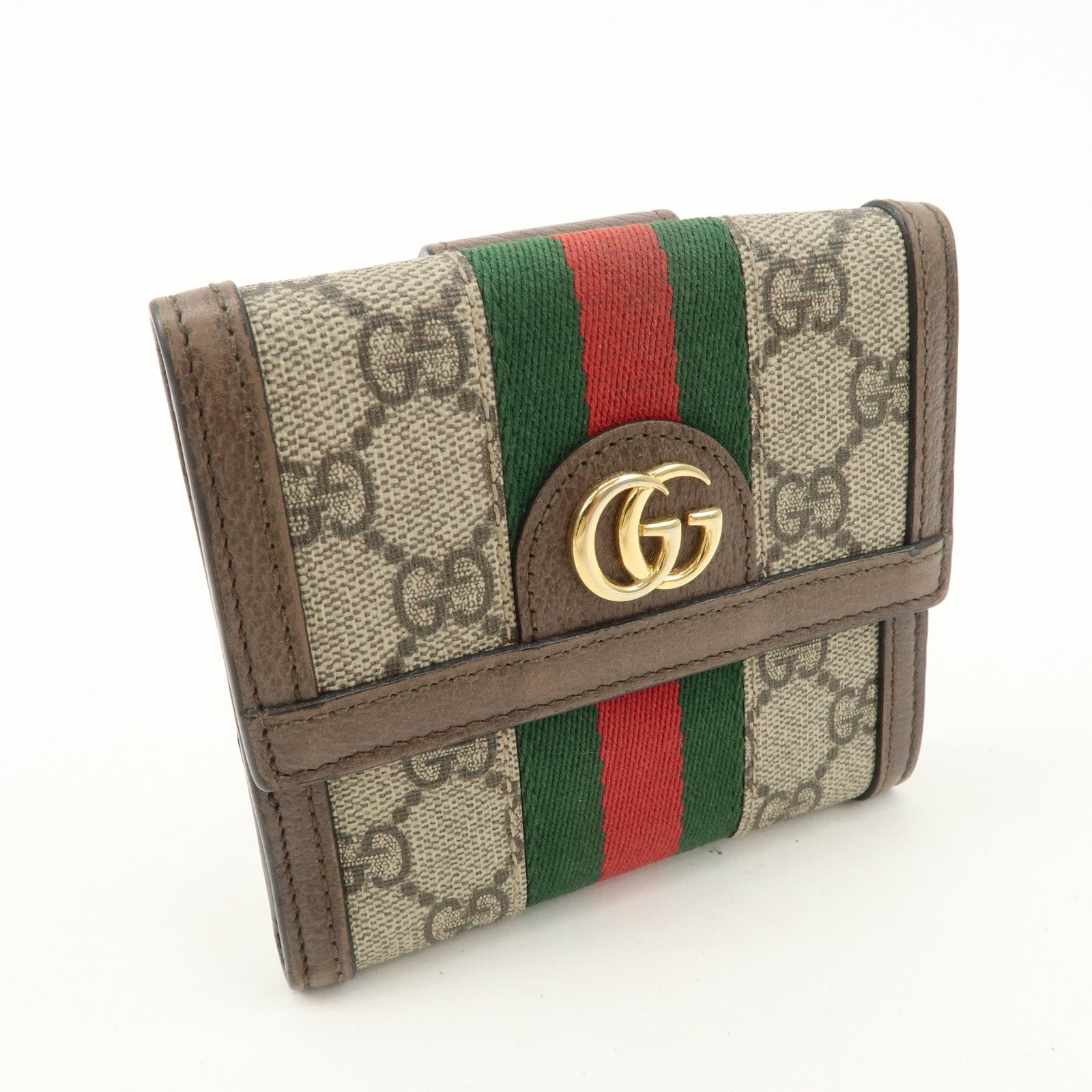 GUCCI Ophidia Sherry GG Supreme Wallet Beige Brown 523173 Used