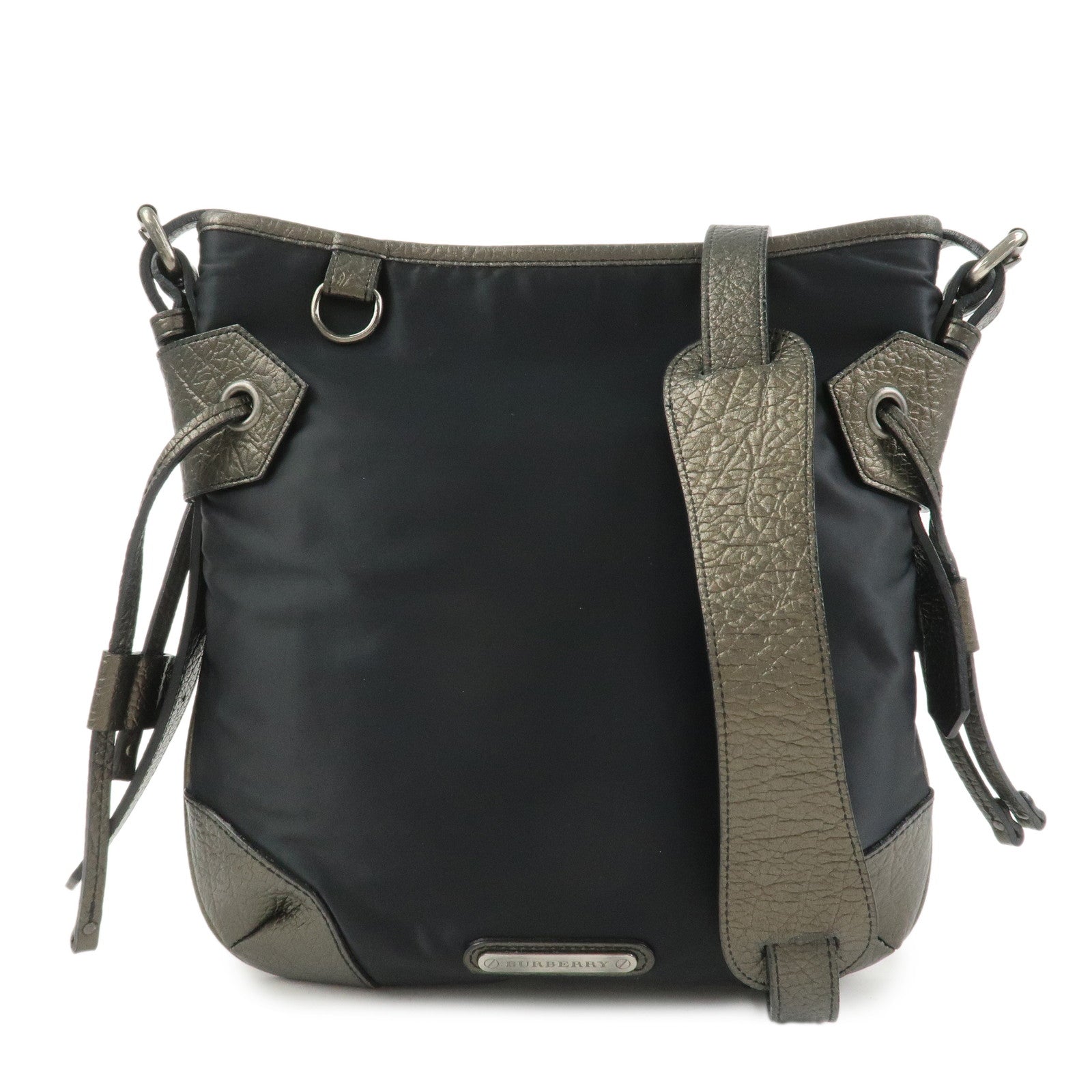 BURBERRY Nylon Leather Shoulder Crossbody Bag Black Metallic Gray