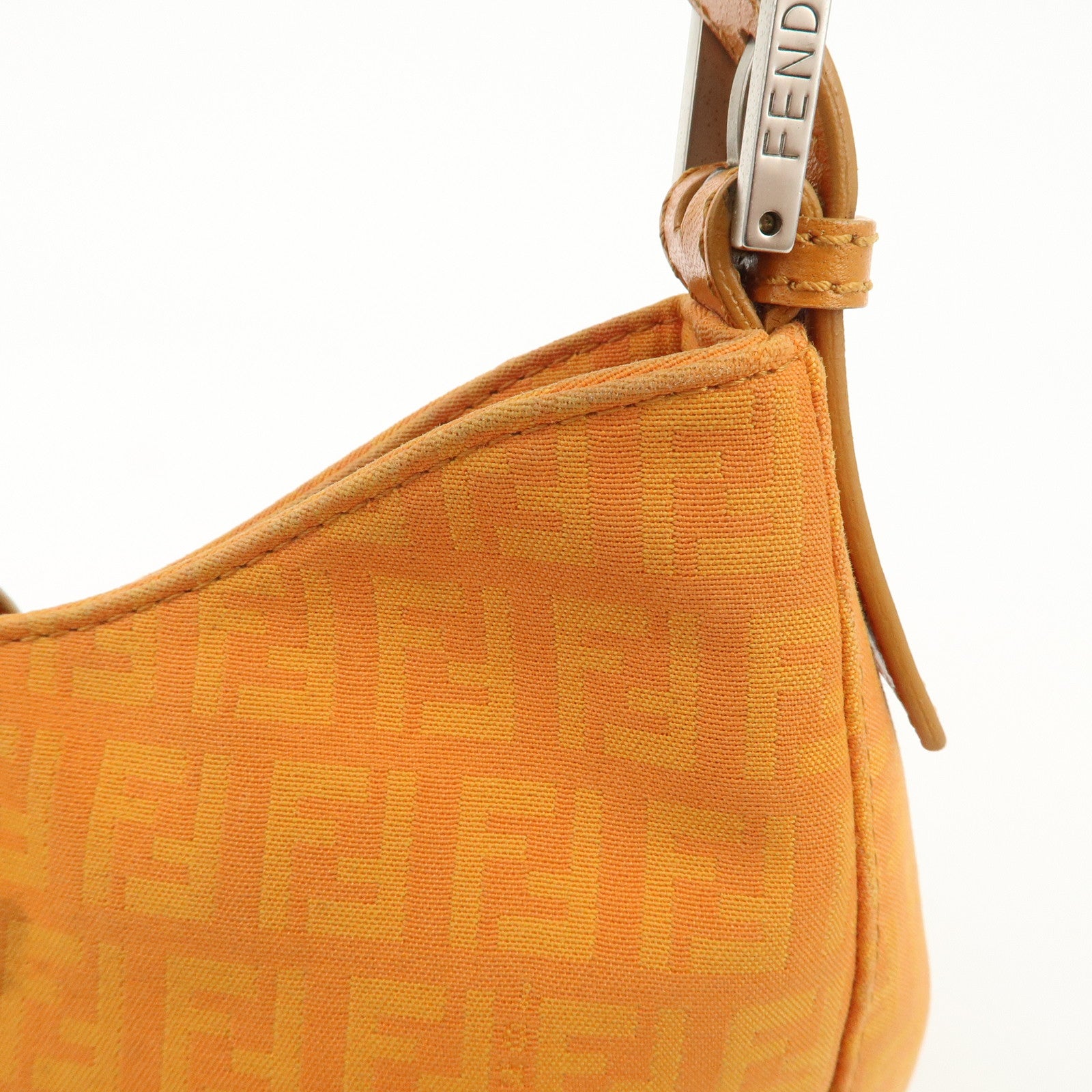 FENDI Zucchino Canvas Leather Shoulder Bag Hand Bag Orange 8BR036 Used