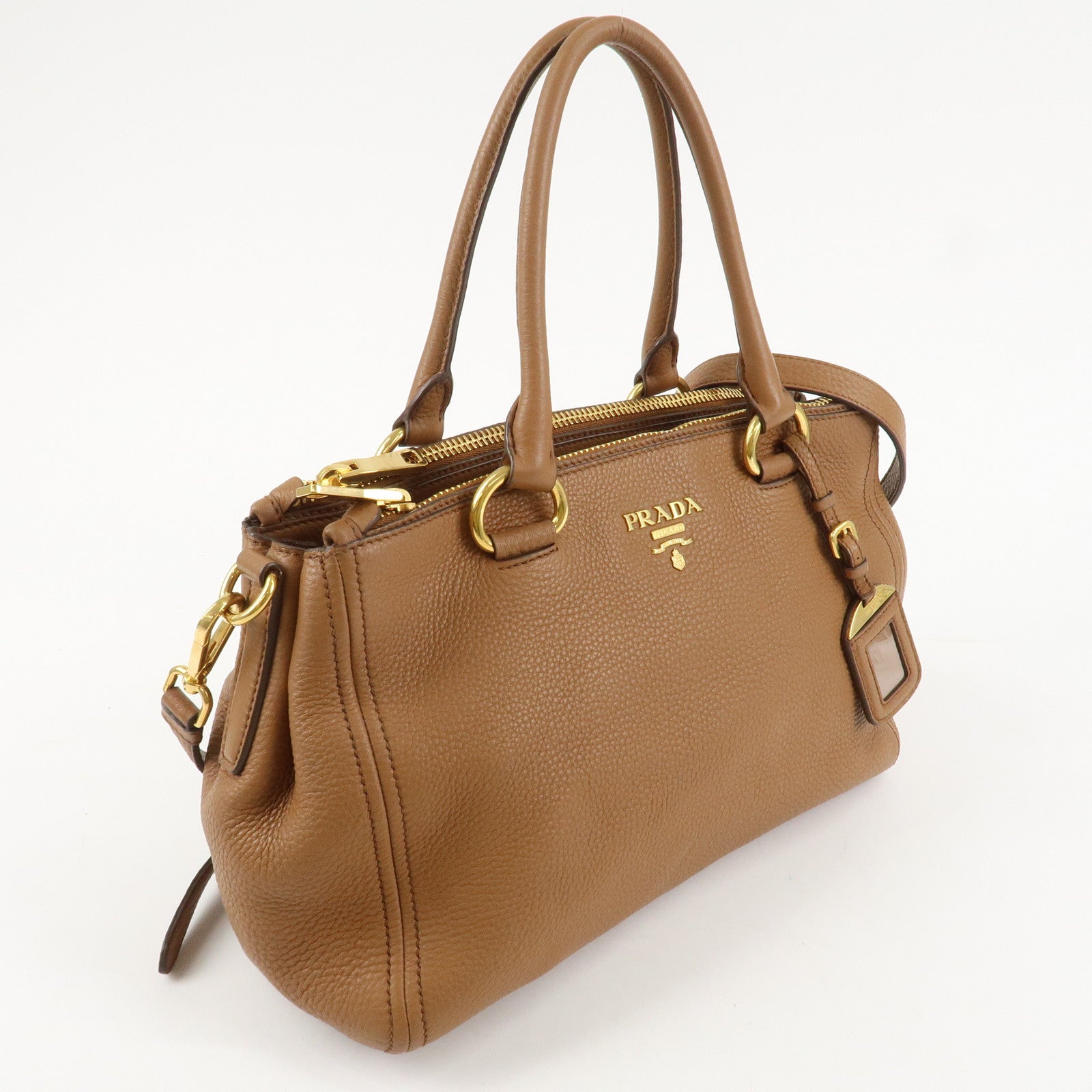 PRADA Logo VIT.DAINO Calf Leather 2Way Tote Bag Brown 1BA866 Used