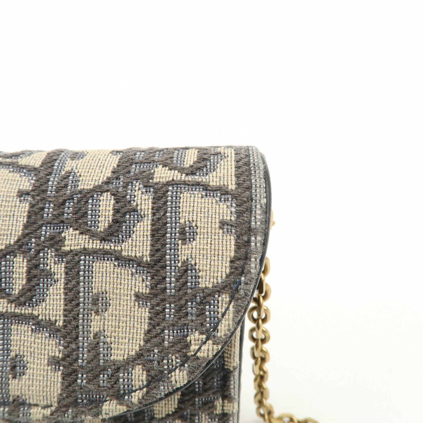 Christian Dior Jacquard Leather Saddle Small Chain Shoulder Wallet