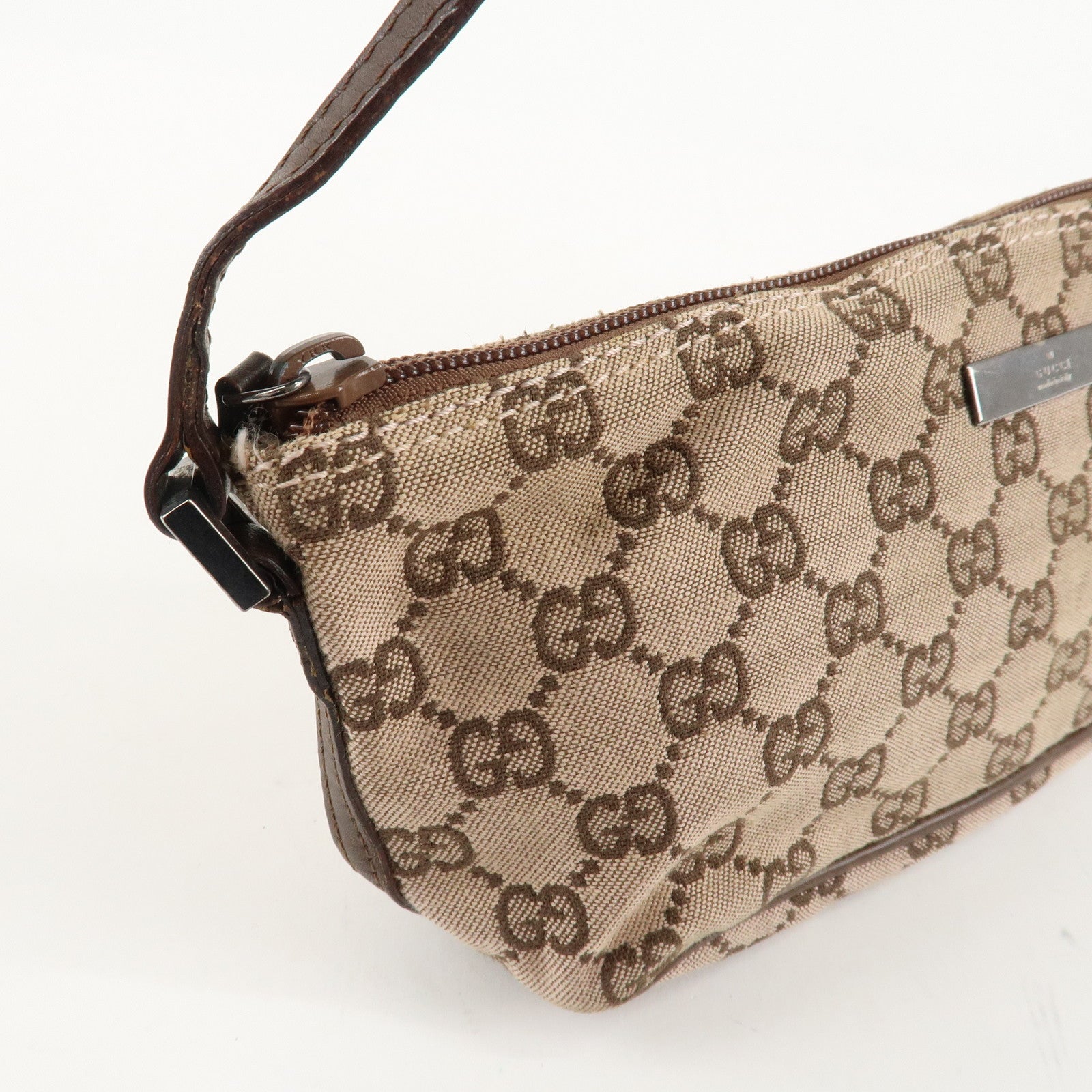 GUCCI GG Canvas Leather Canvas Accessory Pouch 039.1103.2123 Used